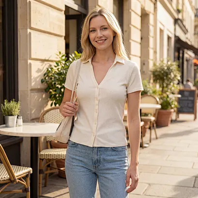 private label fitted button top