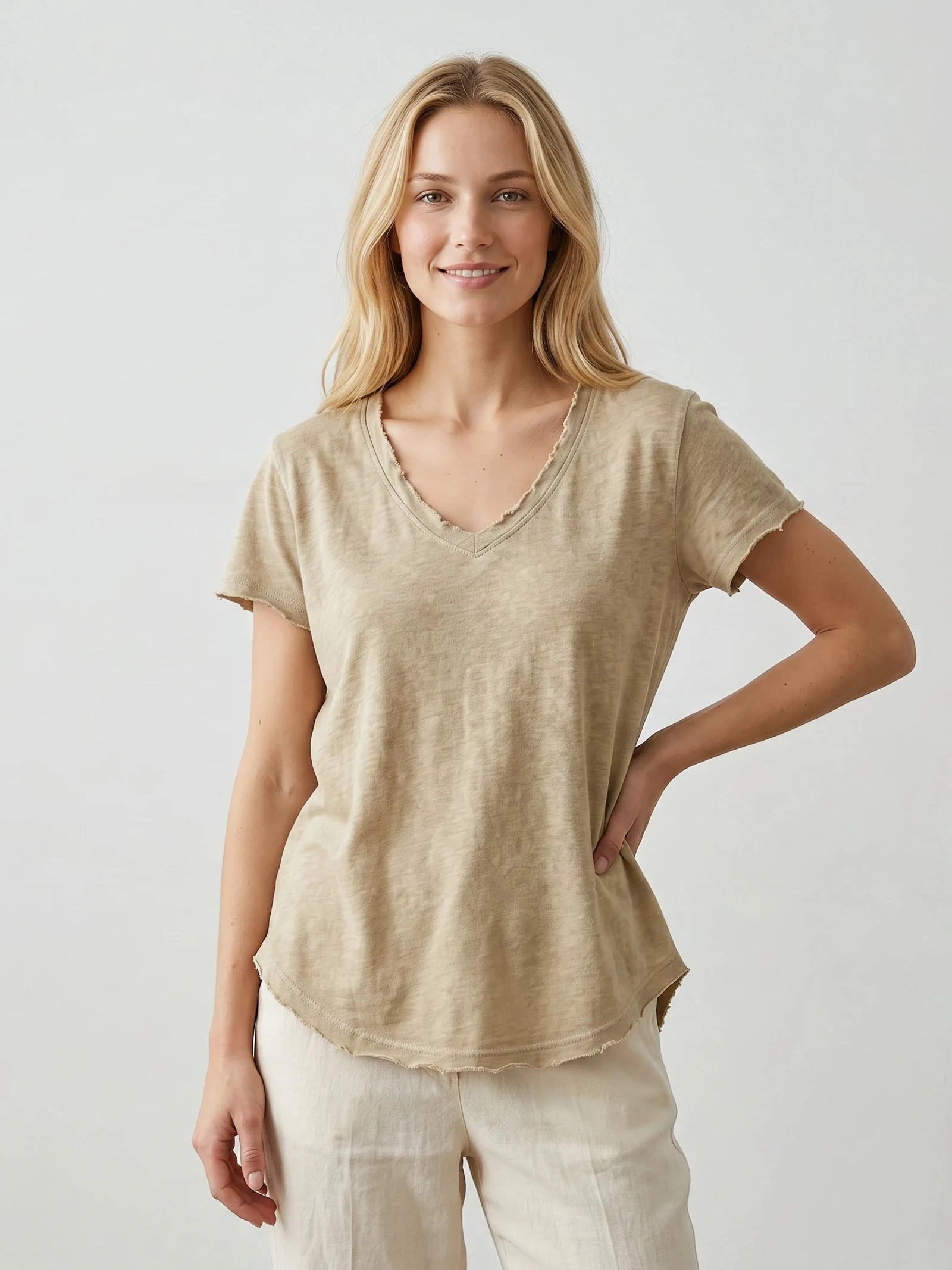 resortwear slub V-neck T-shirt