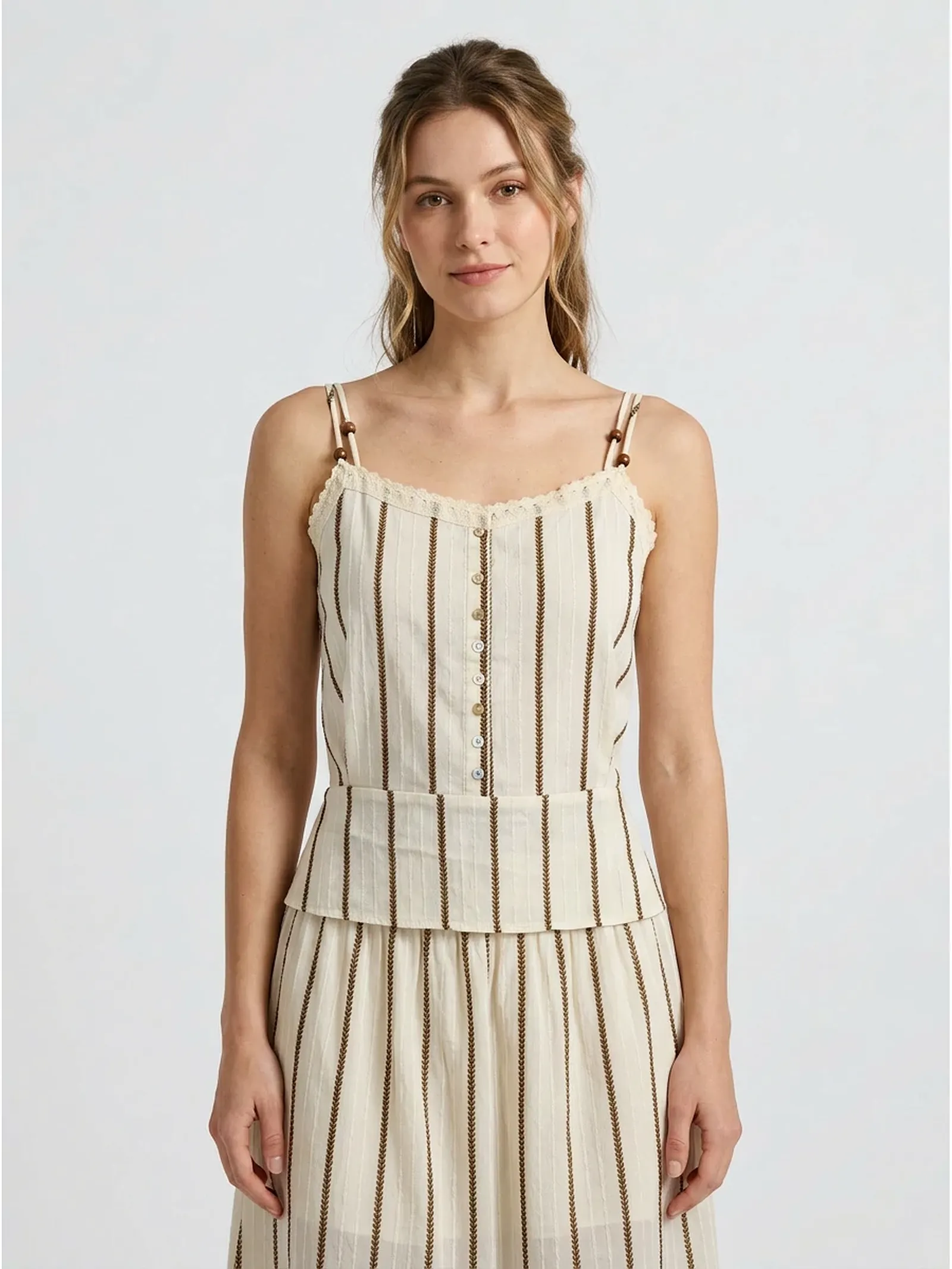 lace trim button front cami