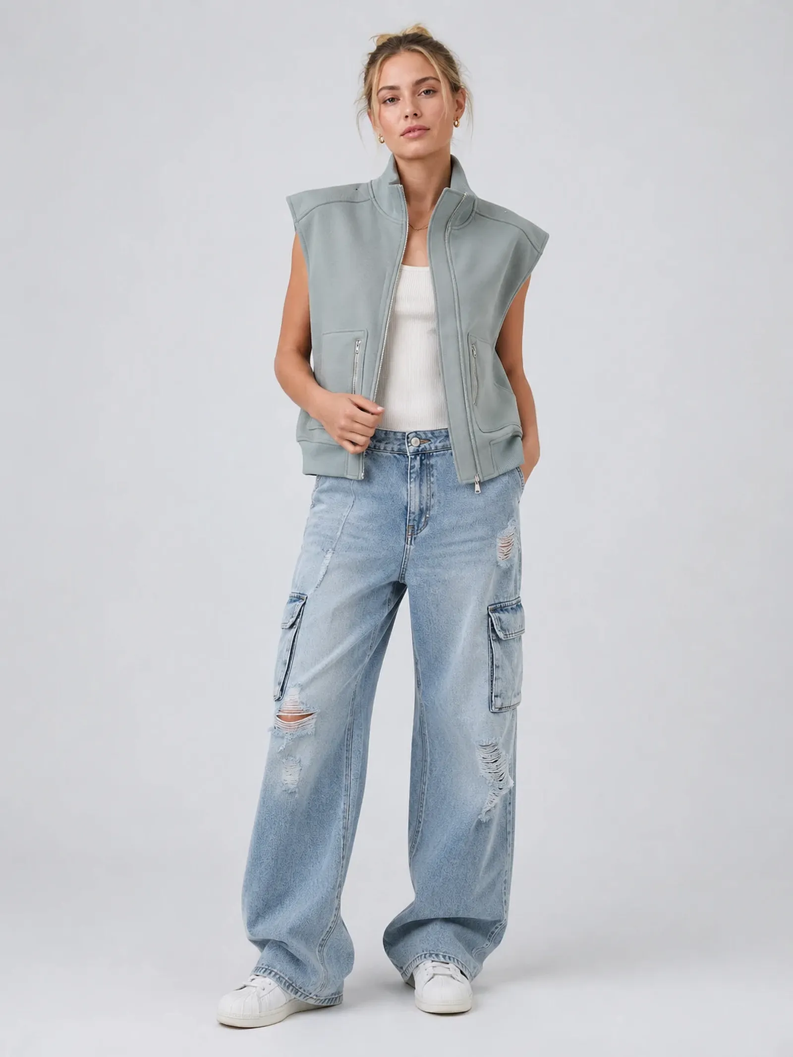 private label sleeveless zip jacket