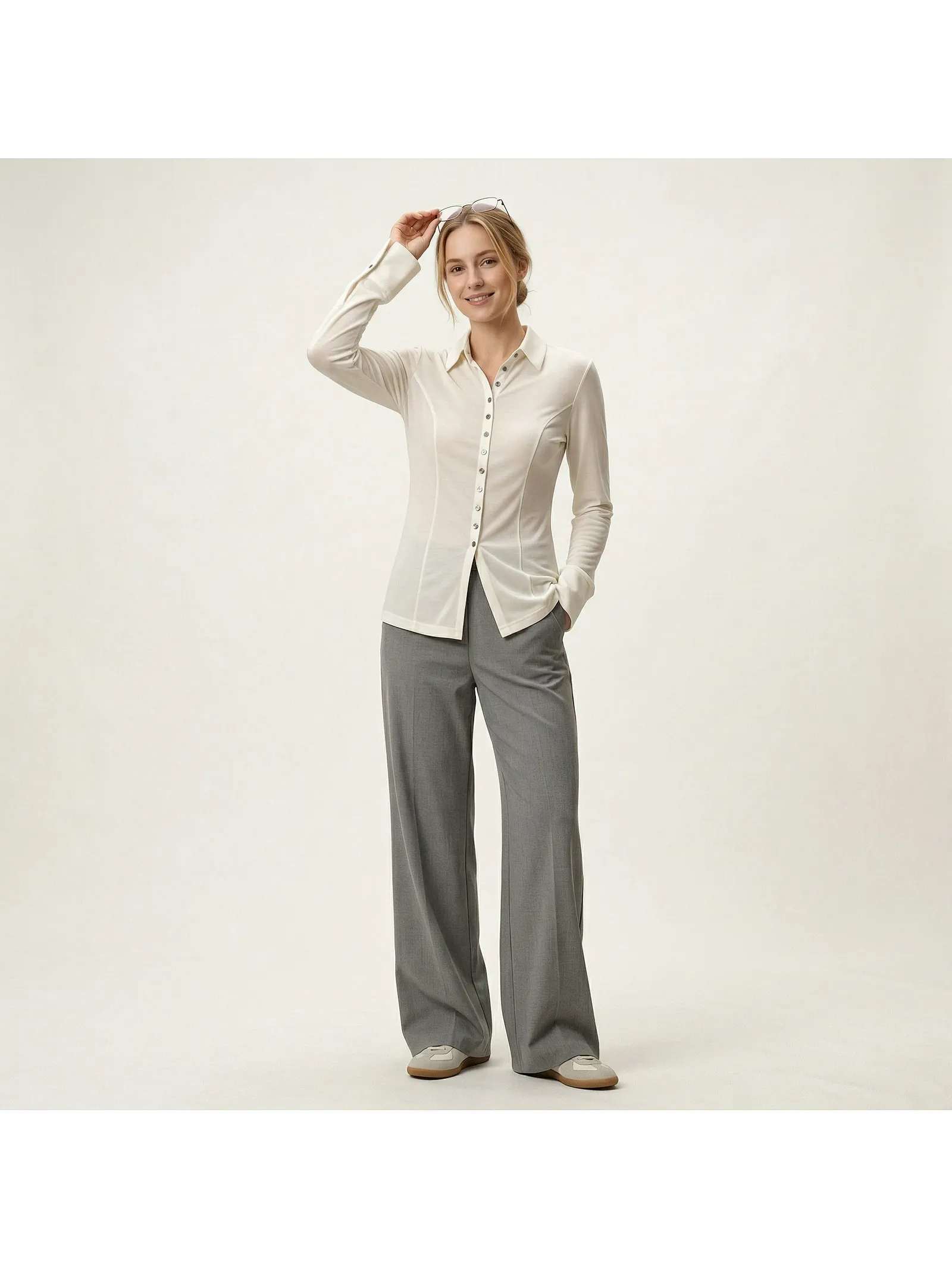 private label fitted button-front top