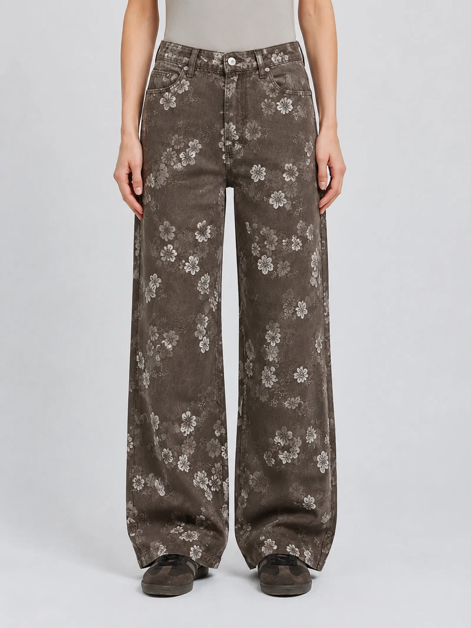 Floral Print Wide-Leg Jeans