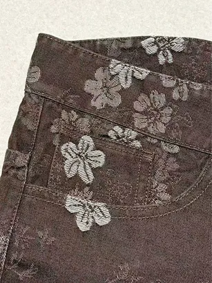 Floral Print Wide-Leg Jeans