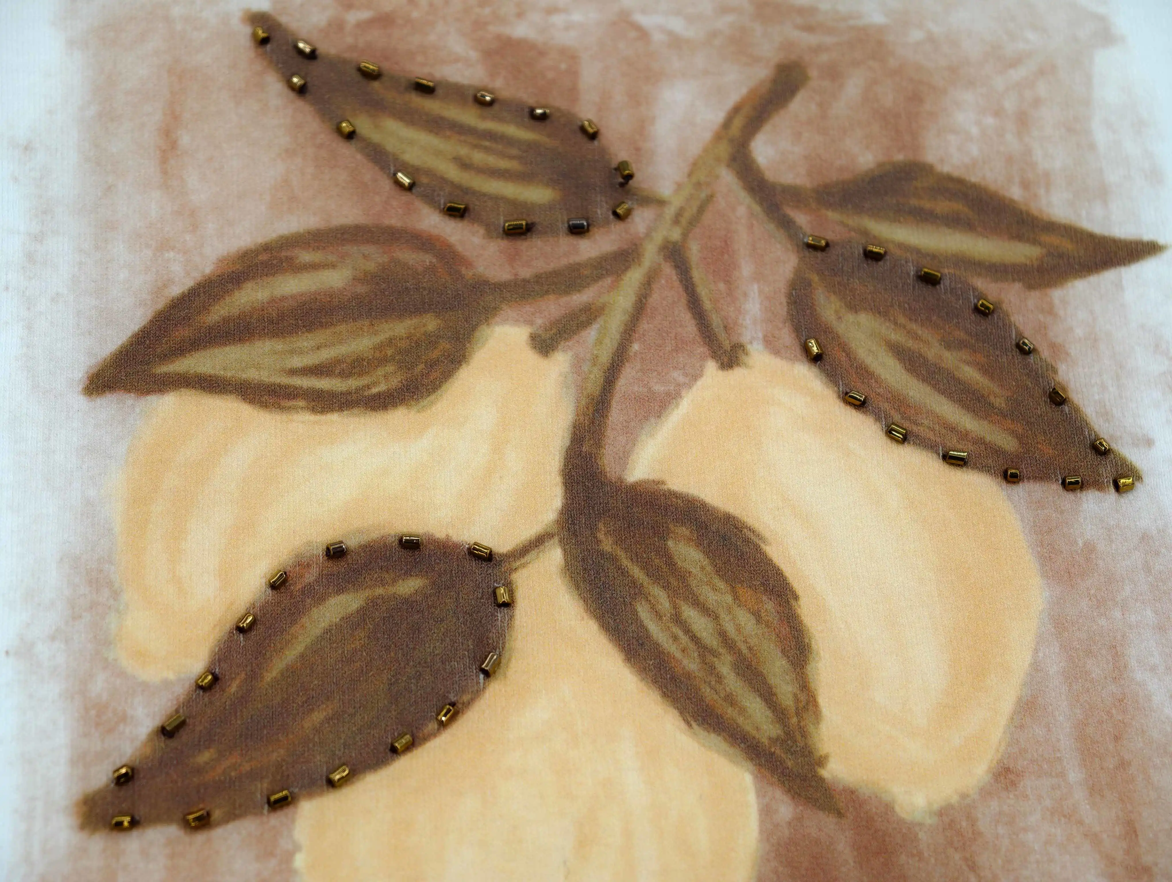 Beaded botanical print detail on stretch rib fabric