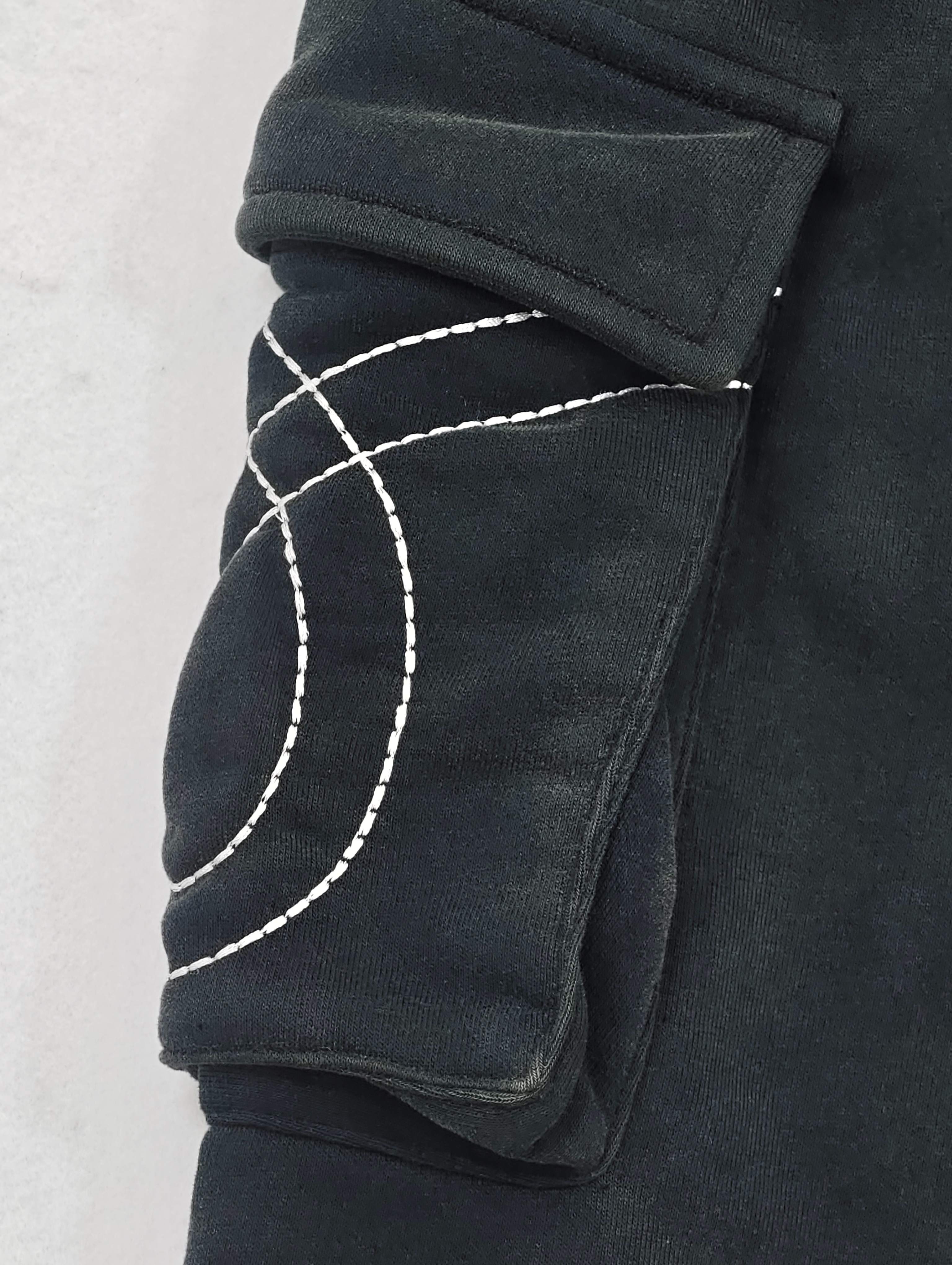 Cargo pocket with white contrast embroidered line design
