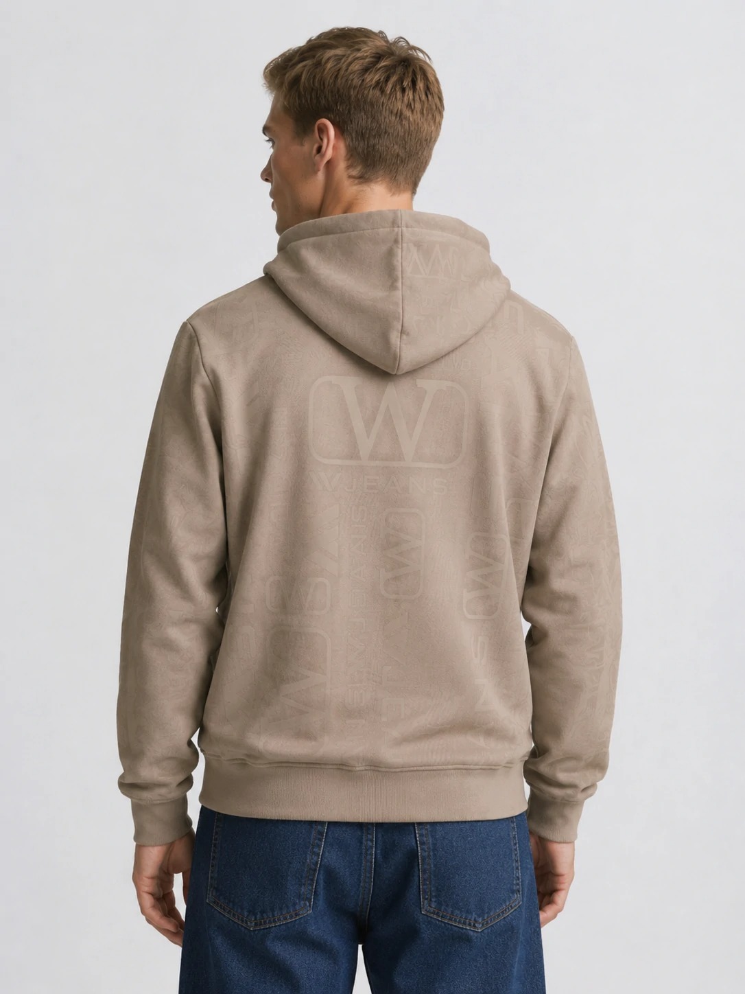 Back view of men’s all-over graphic hoodie