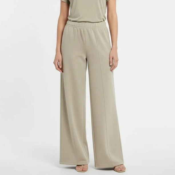 Warm stone wide-leg pants front model view