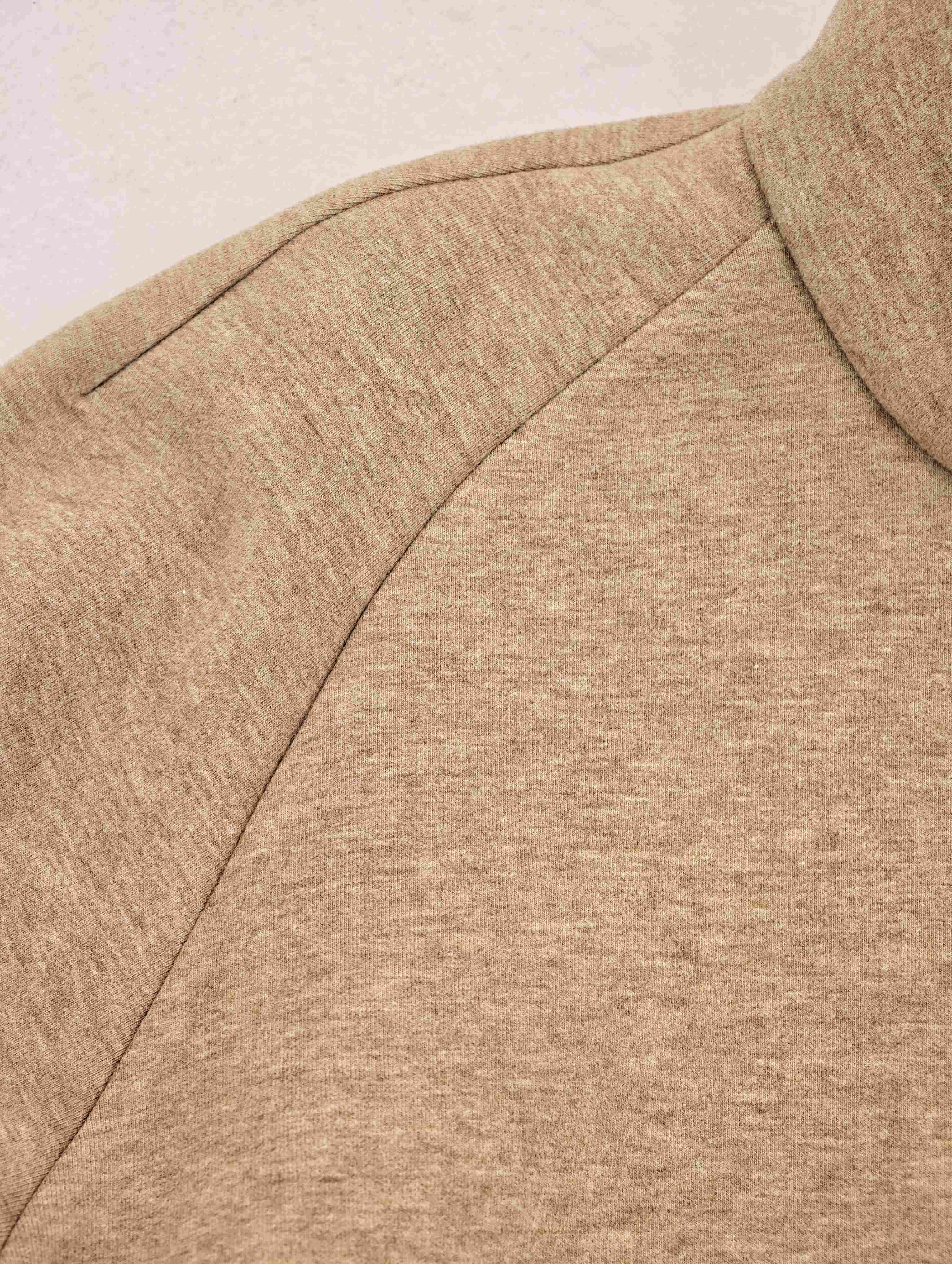 Raglan shoulder seam on brushed regenerated-fiber jacket
