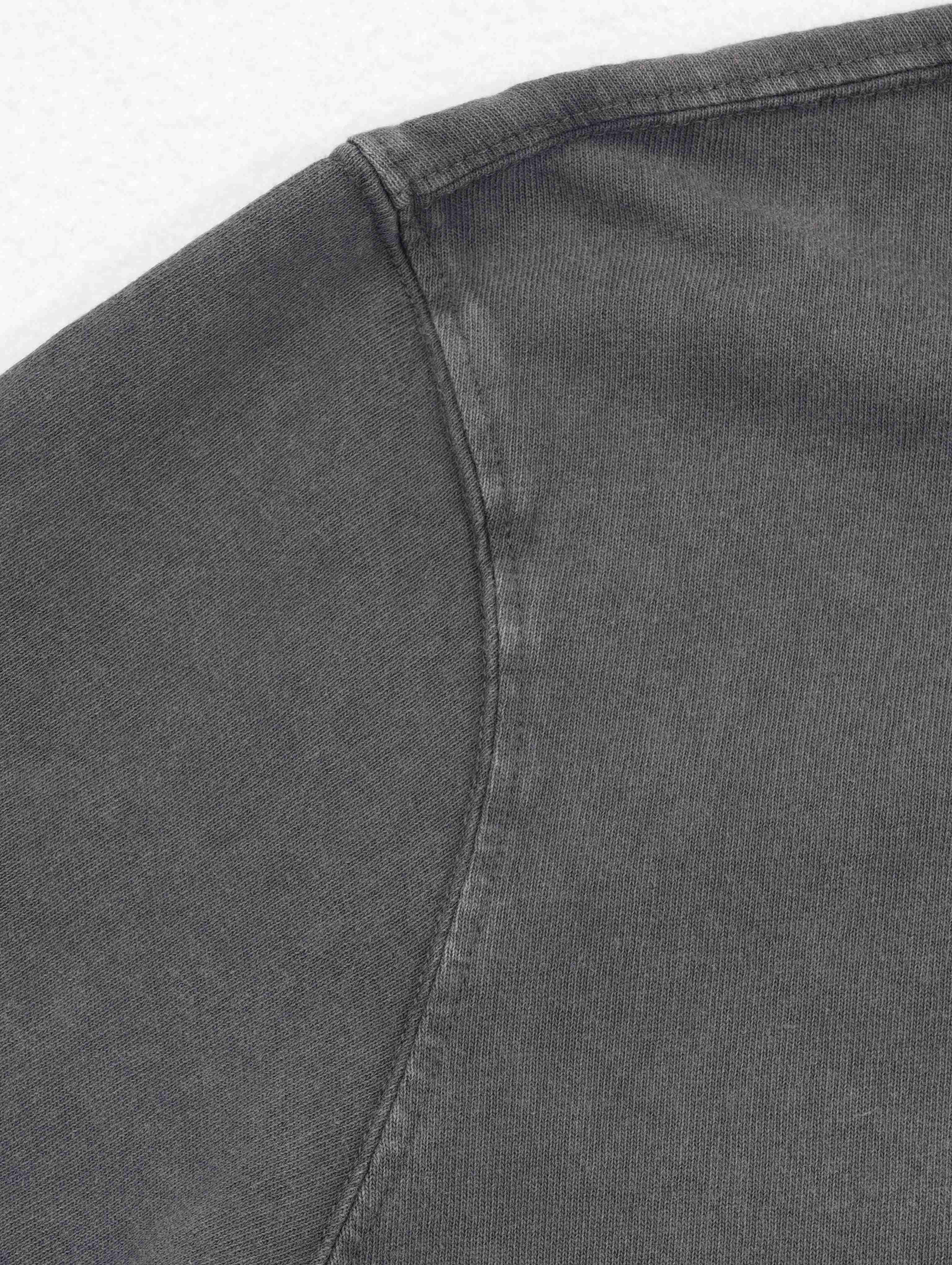 Shoulder seam and vintage wash texture close-up