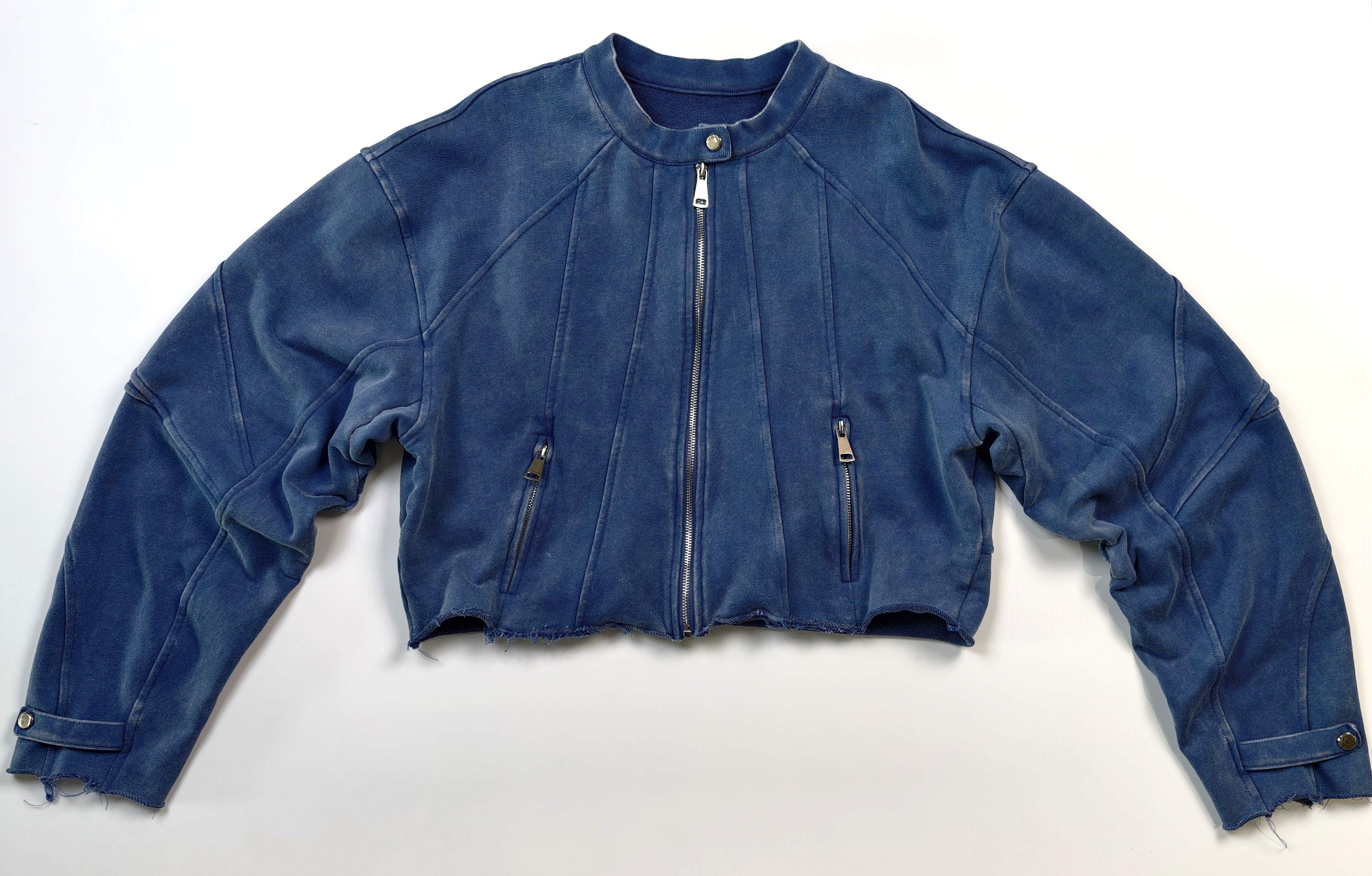 Raw-edge cropped zip jacket prepared for private label sampling
