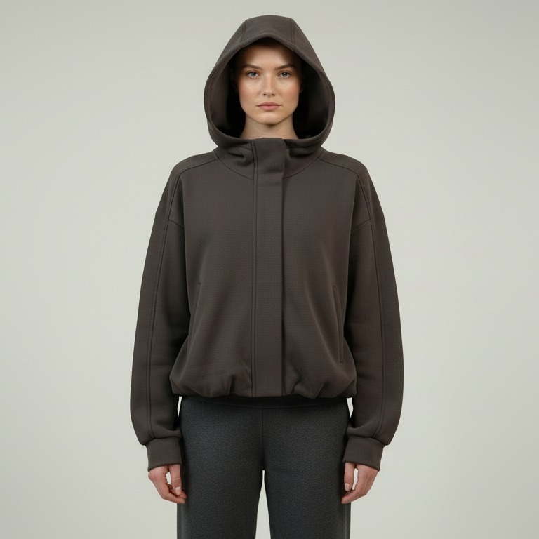 Concealed-zip modal hoodie front view for ODM collections