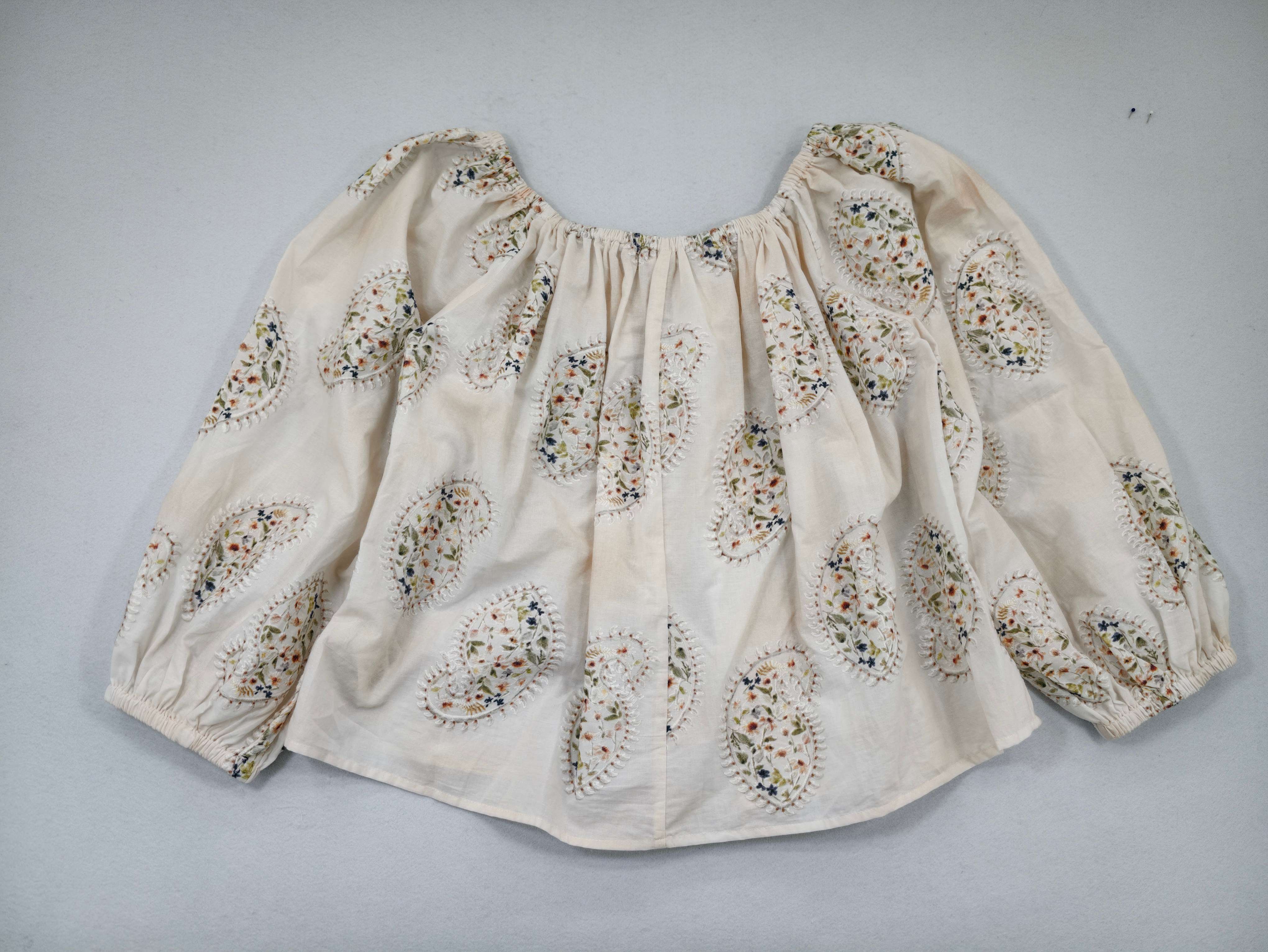 Back view with gathered neckline and balloon sleeves