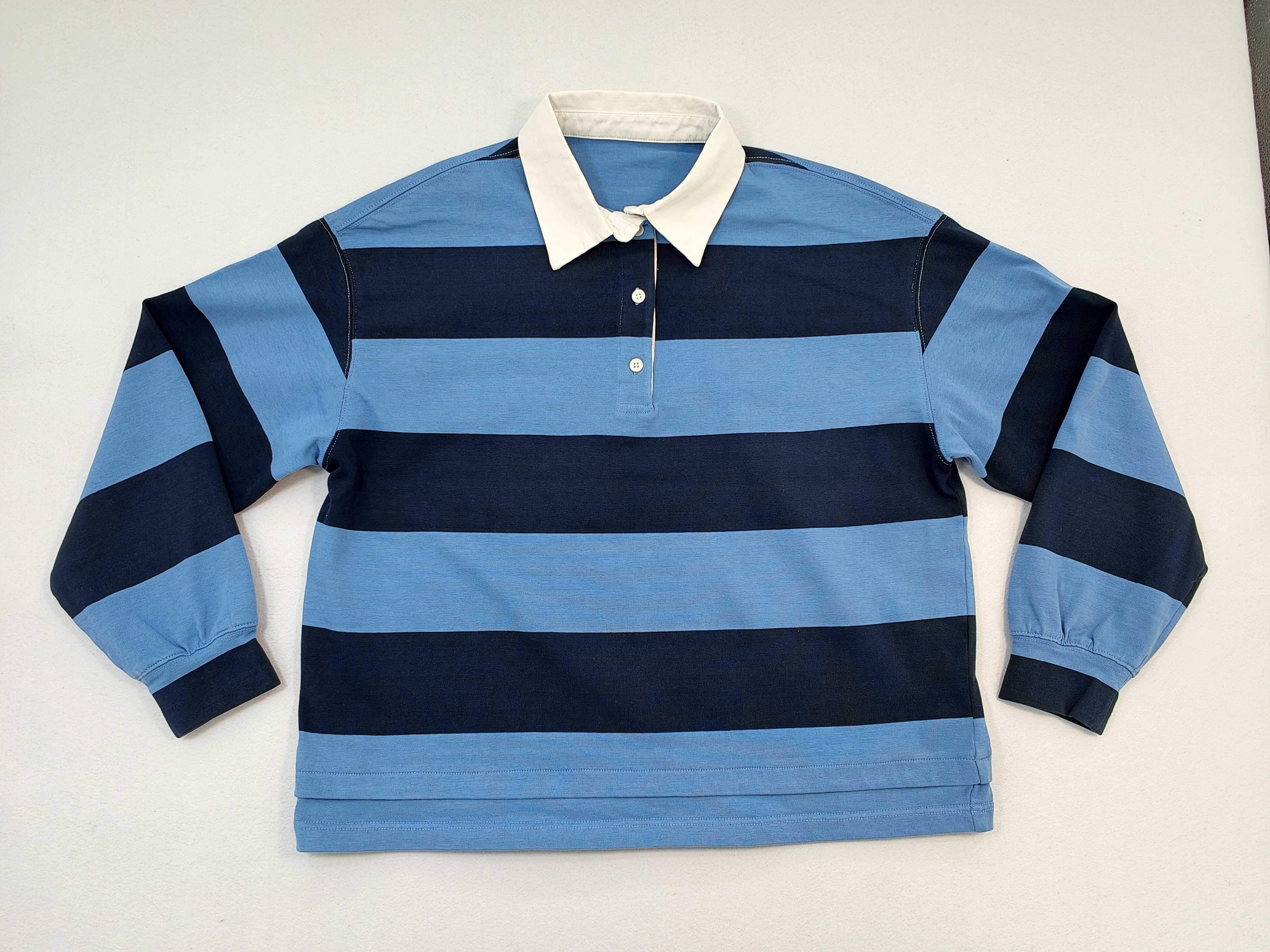 Wide-stripe rugby sweatshirt front flat view for custom production