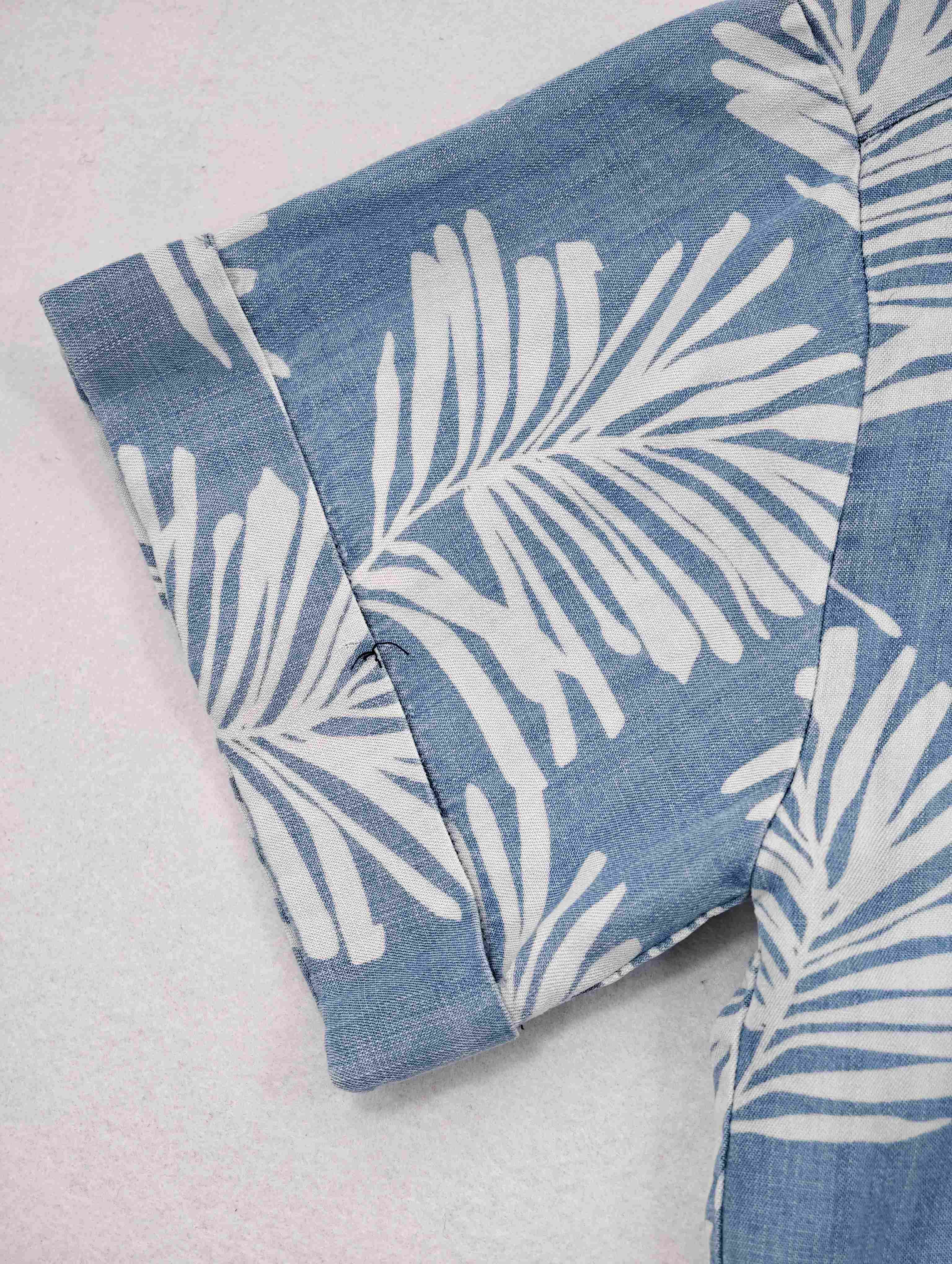 Folded sleeve cuff on printed Tencel fabric