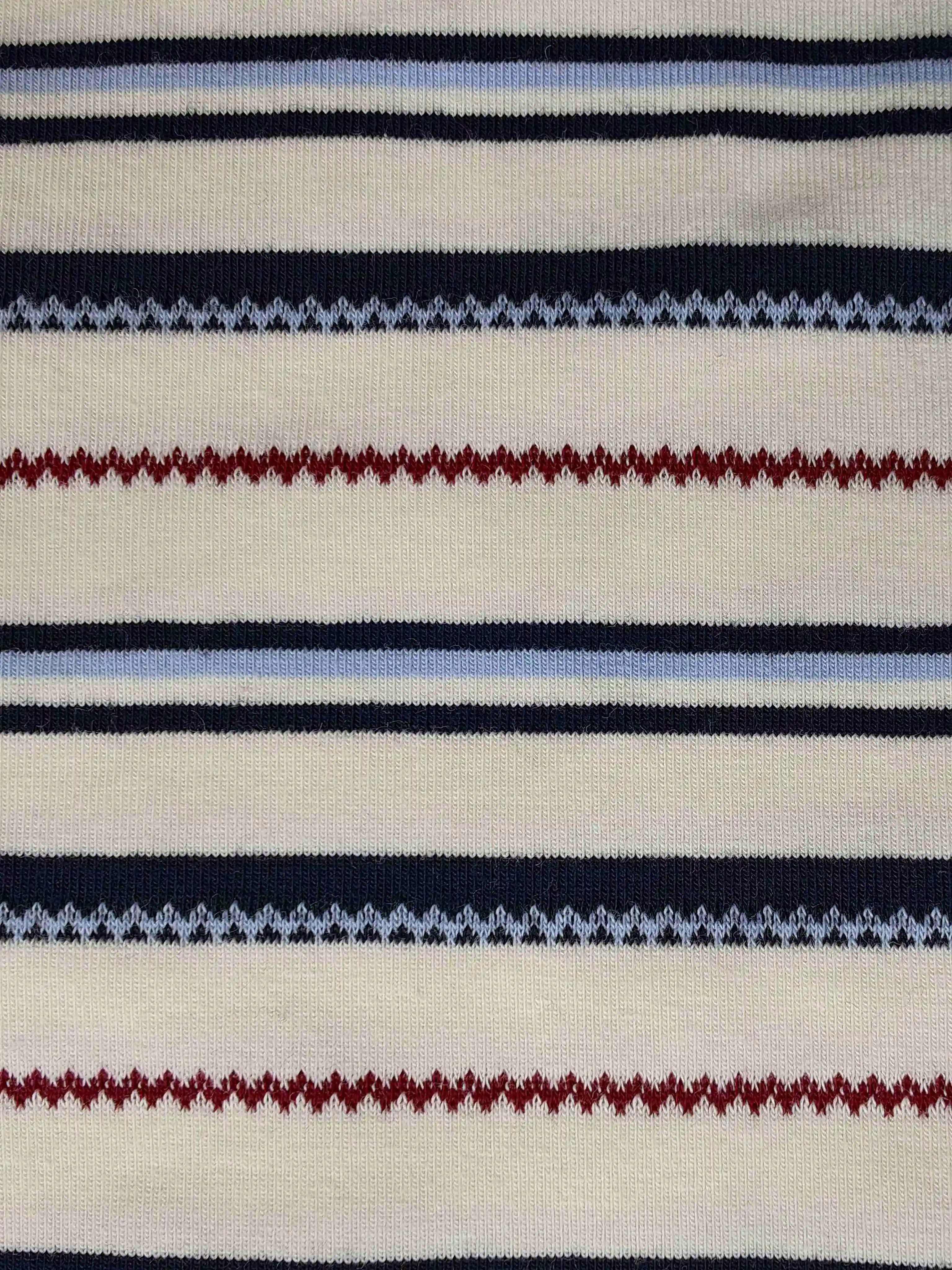 Stretch cotton knit stripe pattern and stitching close-up