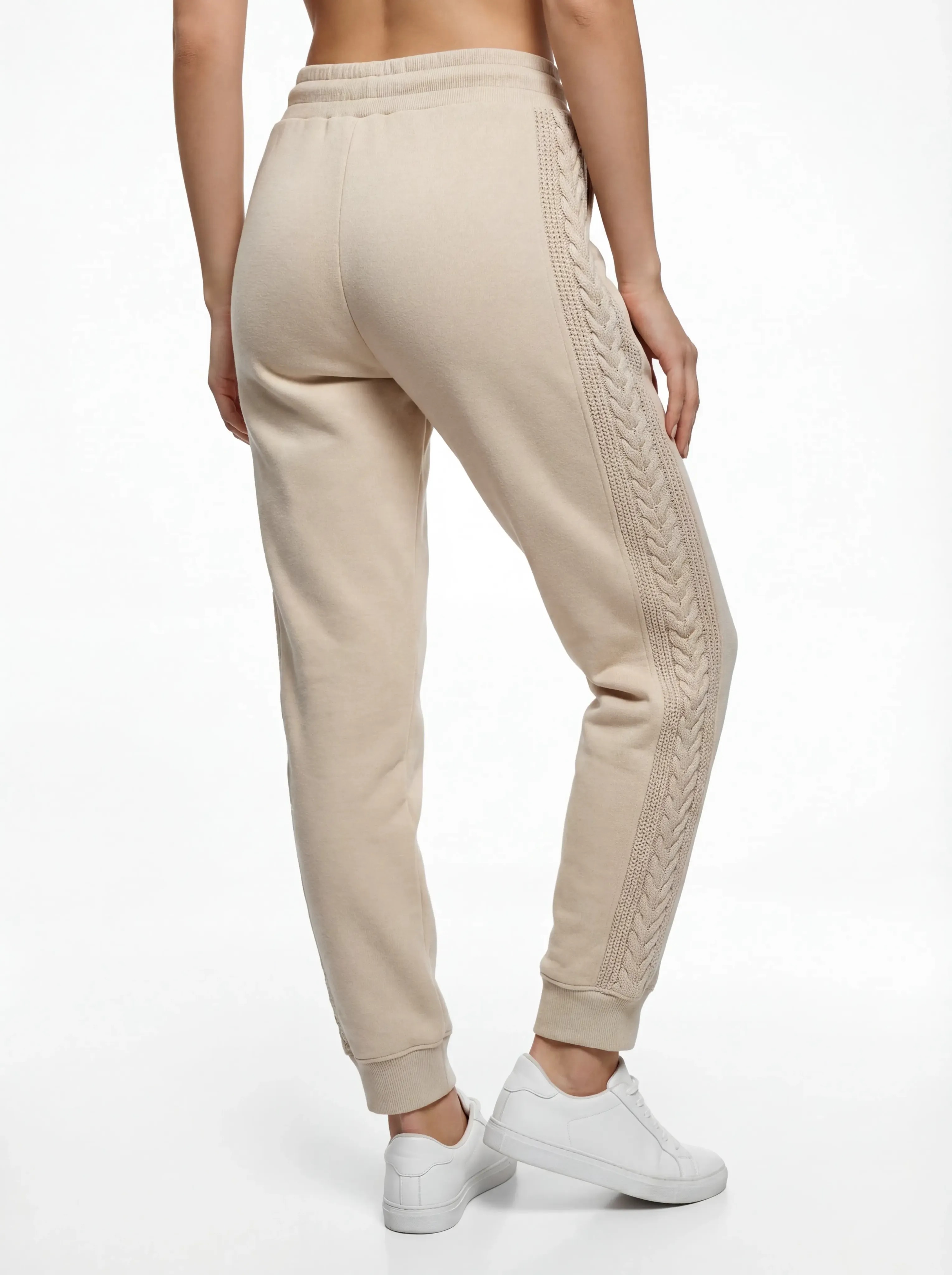 Side view of custom fleece joggers with drawcord waistband