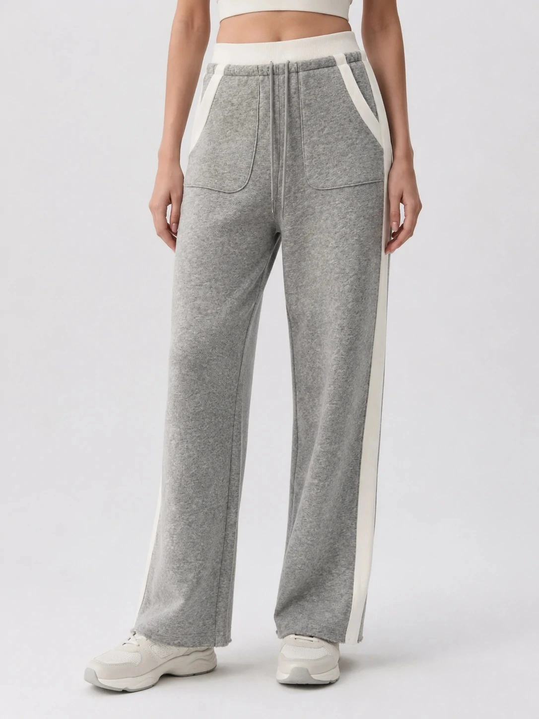 Private label contrast-stripe wide-leg sweatpants