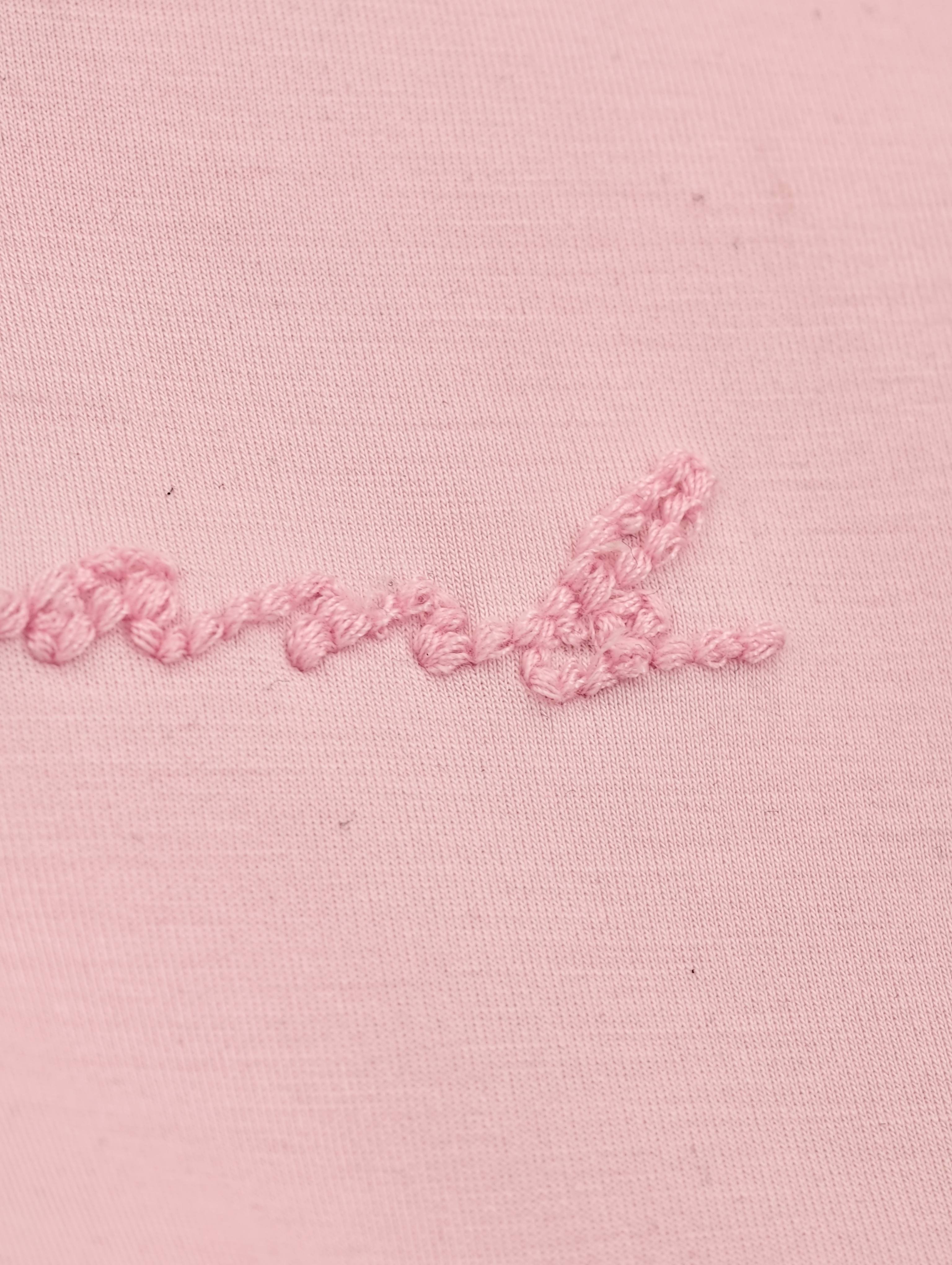 Tonal script embroidery on modal-blend stretch fabric