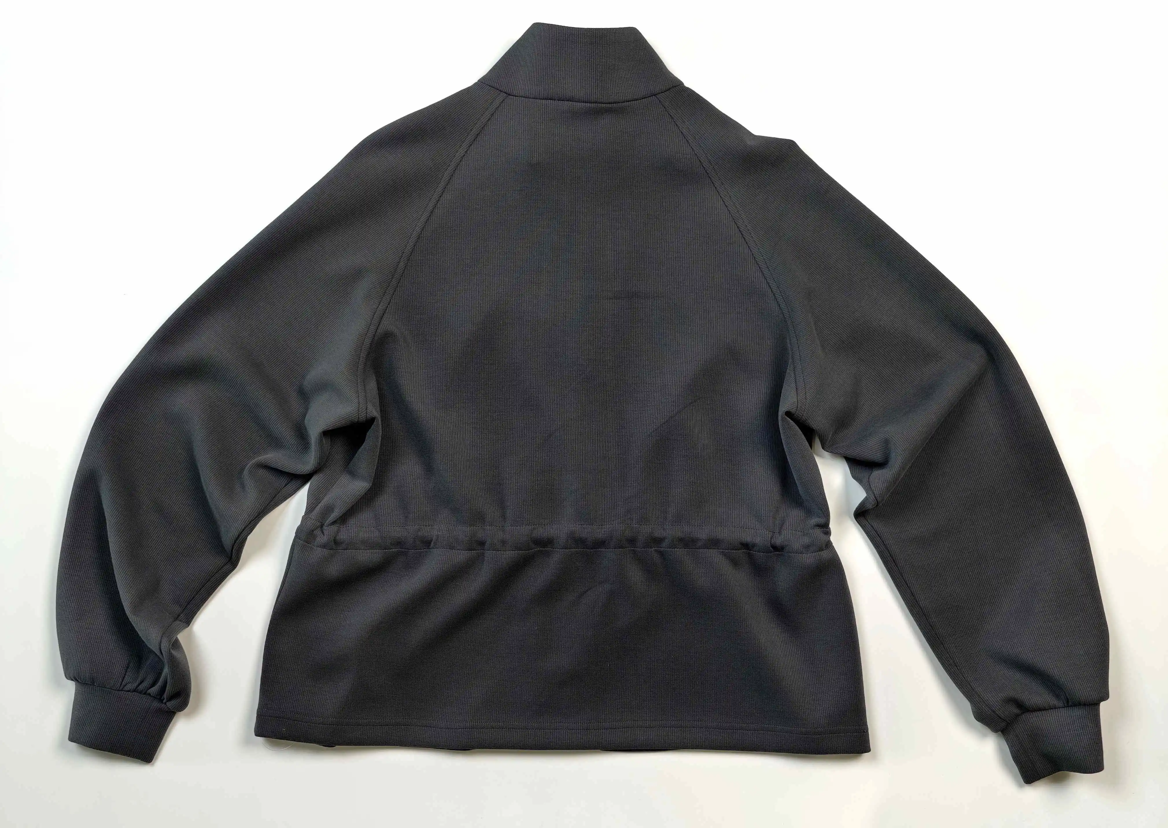 Ribbed scuba back panel with clean hem finish