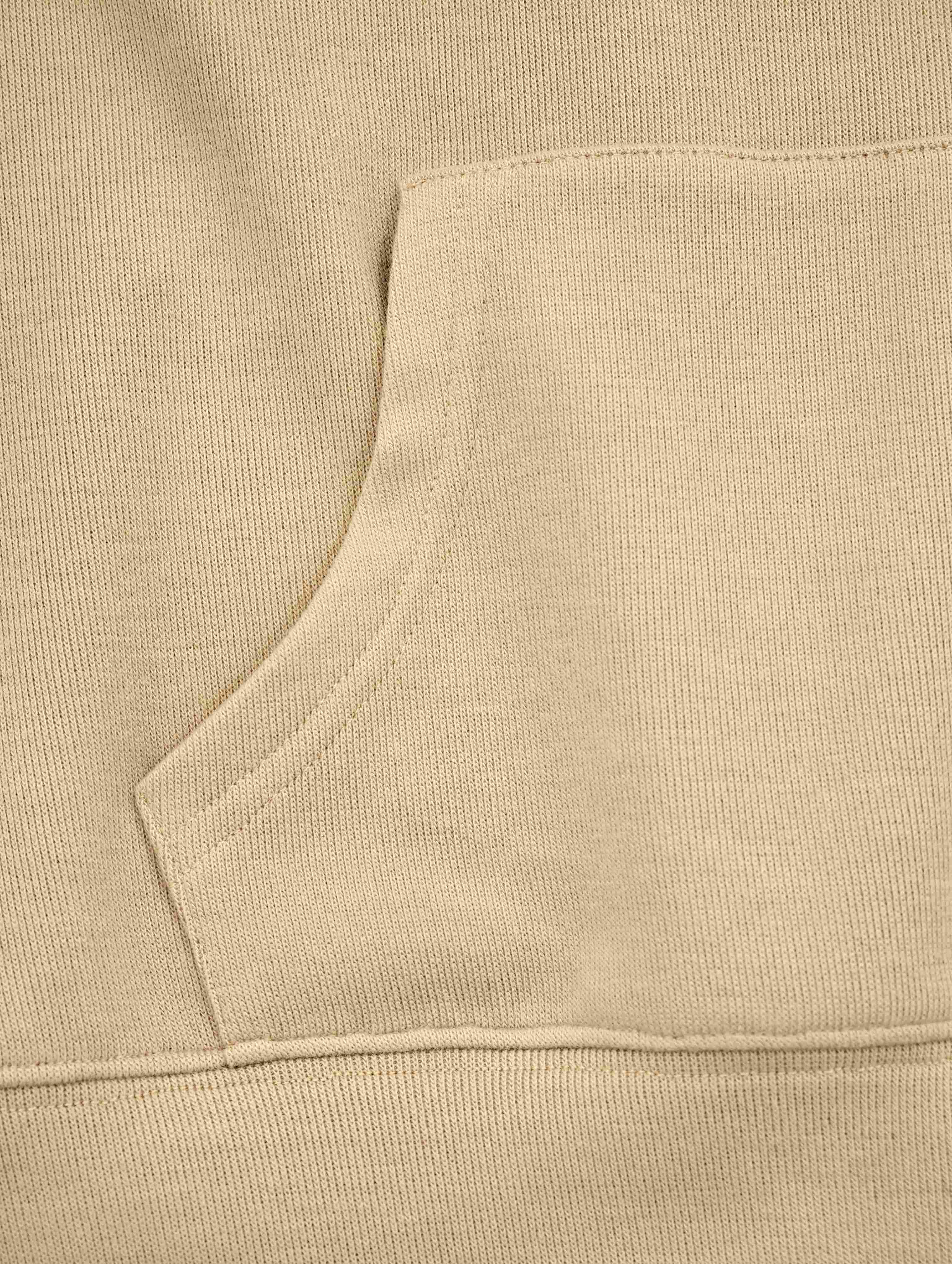 Kangaroo pocket opening with reinforced topstitching detail