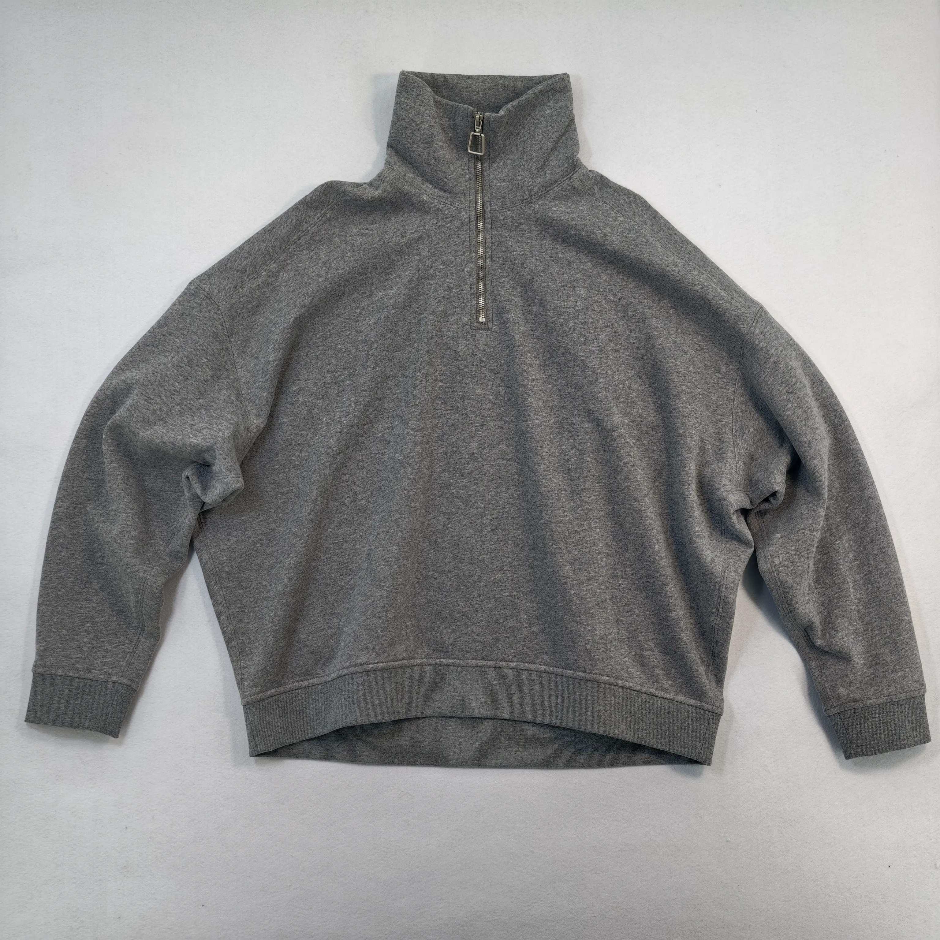 Grey quarter-zip sweatshirt front flat view for ODM development