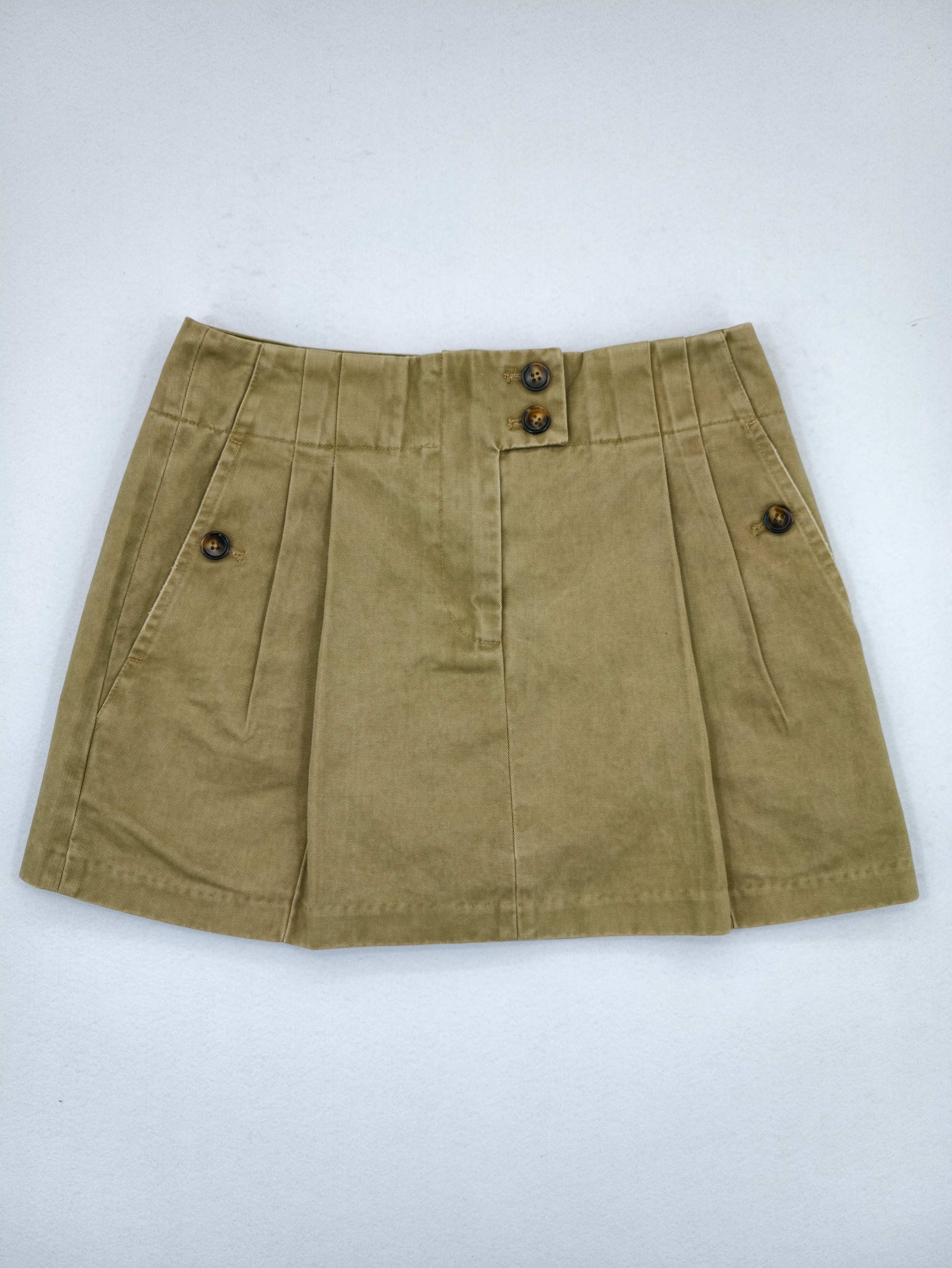 Khaki cotton mini skirt front flat product view