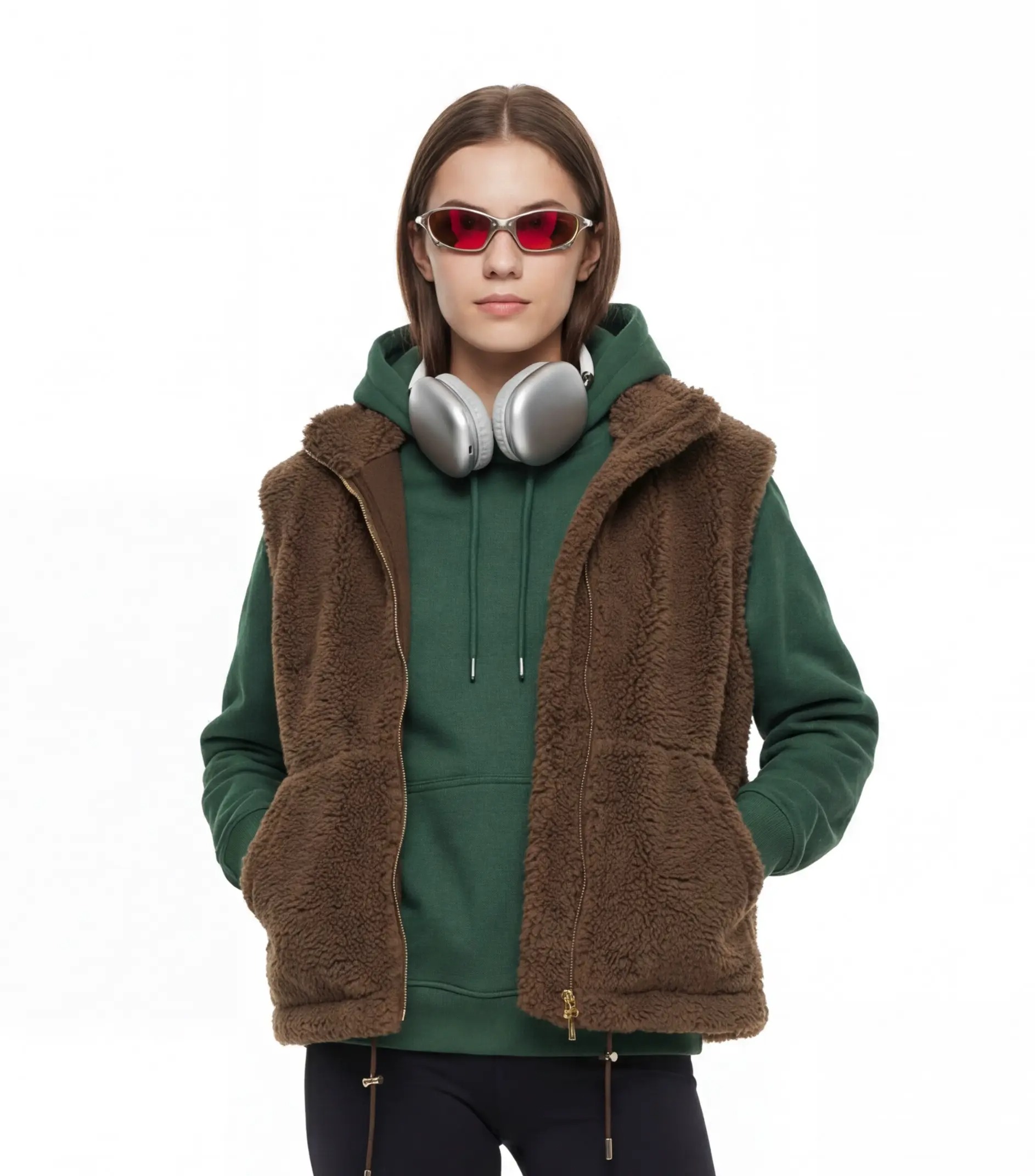 Poly-lined Sherpa utility vest for private label outerwear