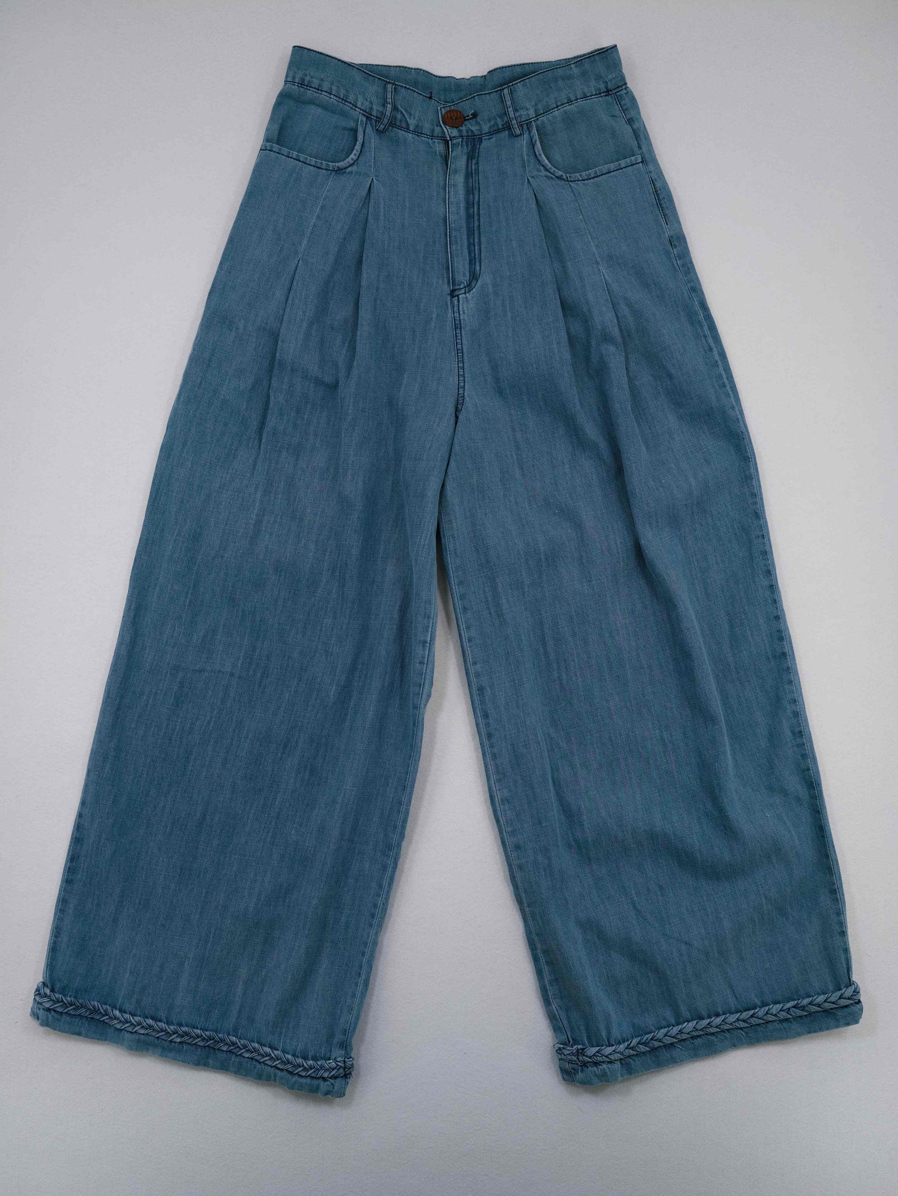 Vintage-wash slub lyocell wide-leg pants front flat view
