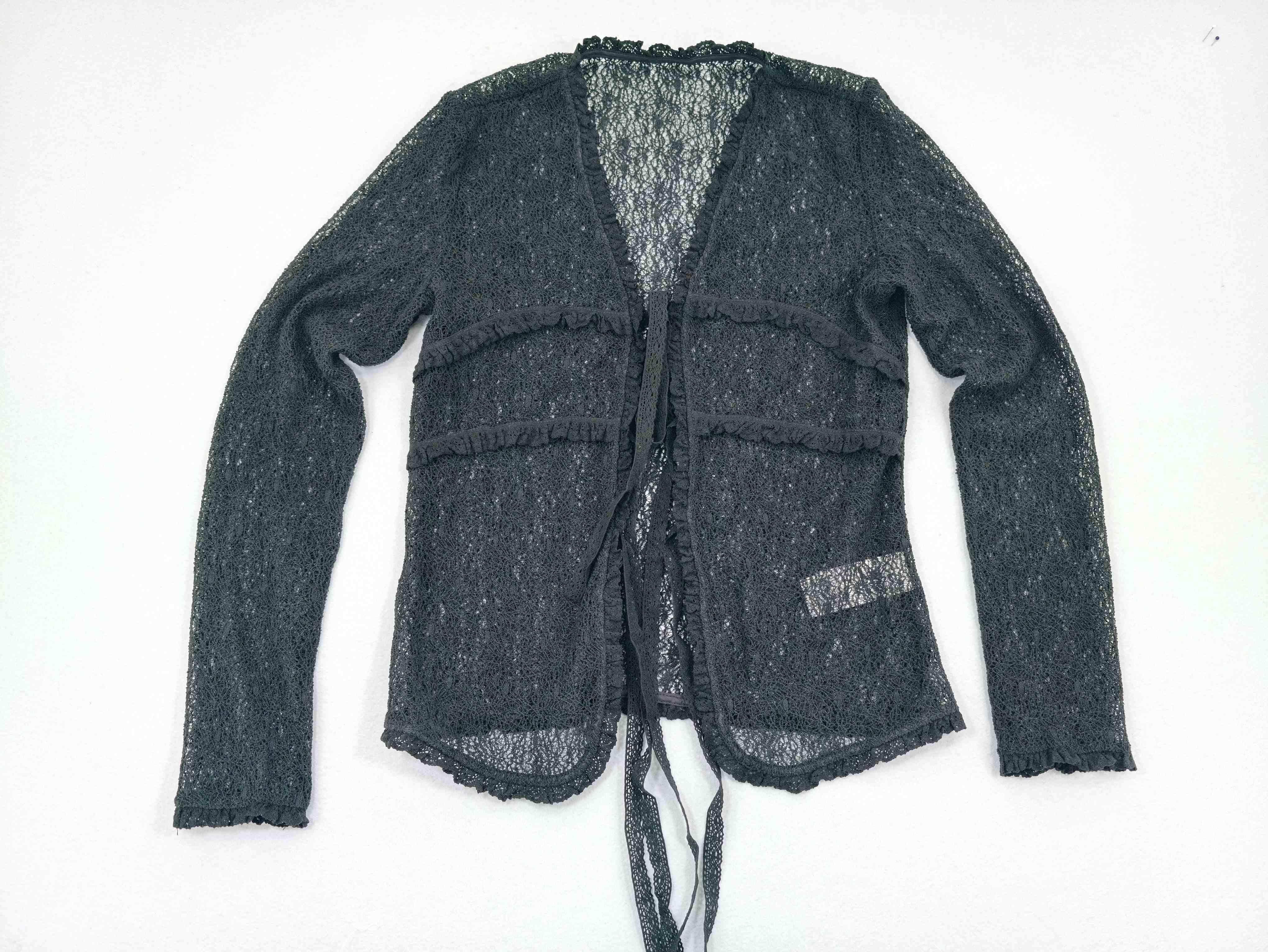 Sheer tie-front mesh cardigan with layered pockets