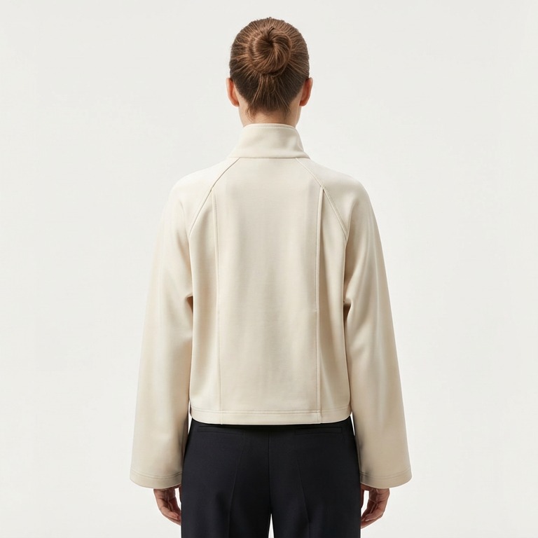 Raglan back construction for relaxed private label outerwear