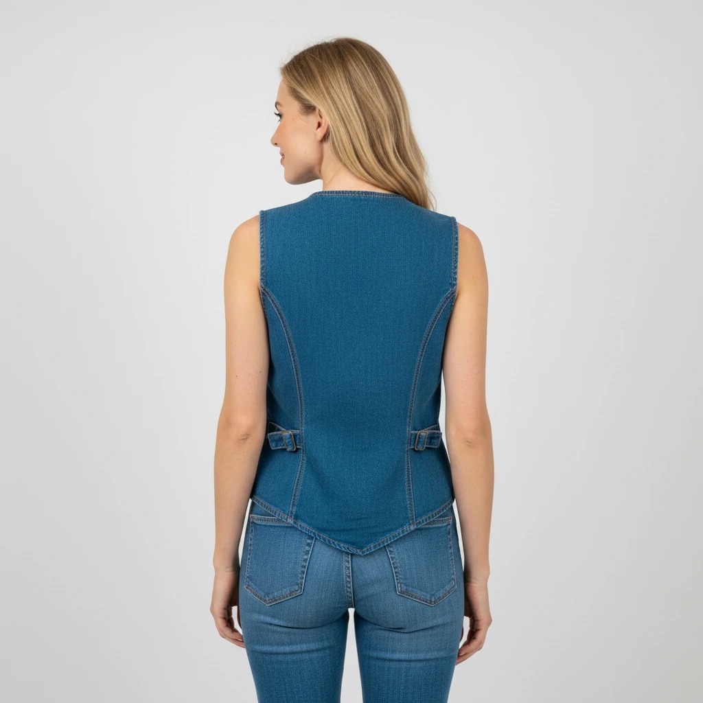 Back view with adjustable tabs and pointed hem