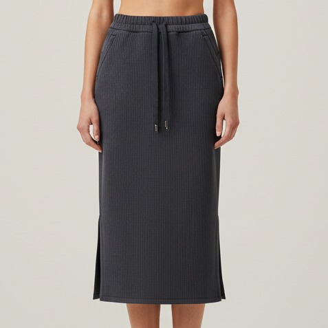 Charcoal ribbed modal-blend midi skirt front model view