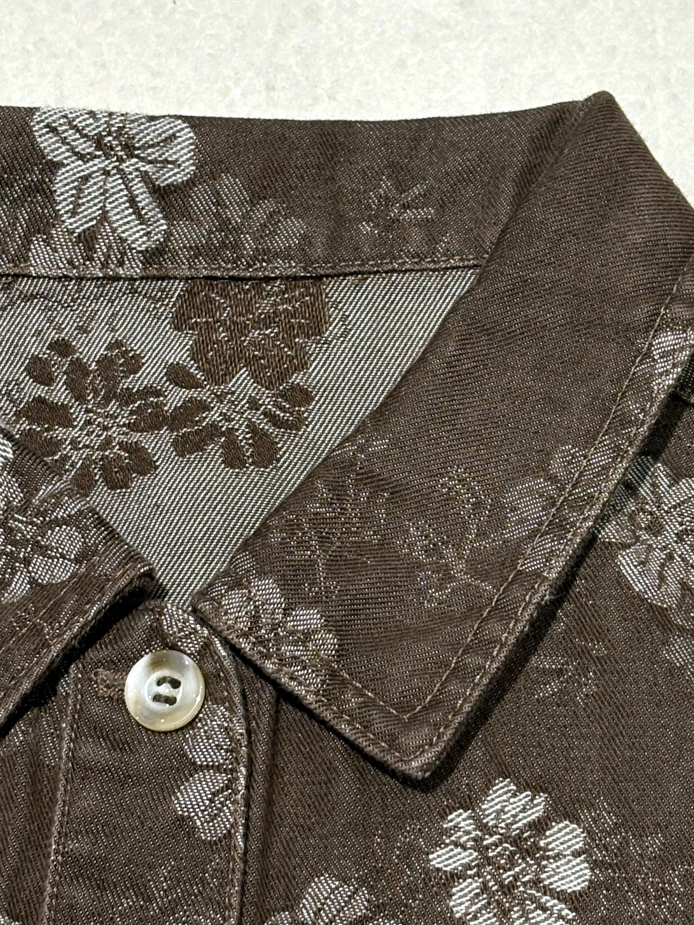 Point collar and button detail on floral denim jacket