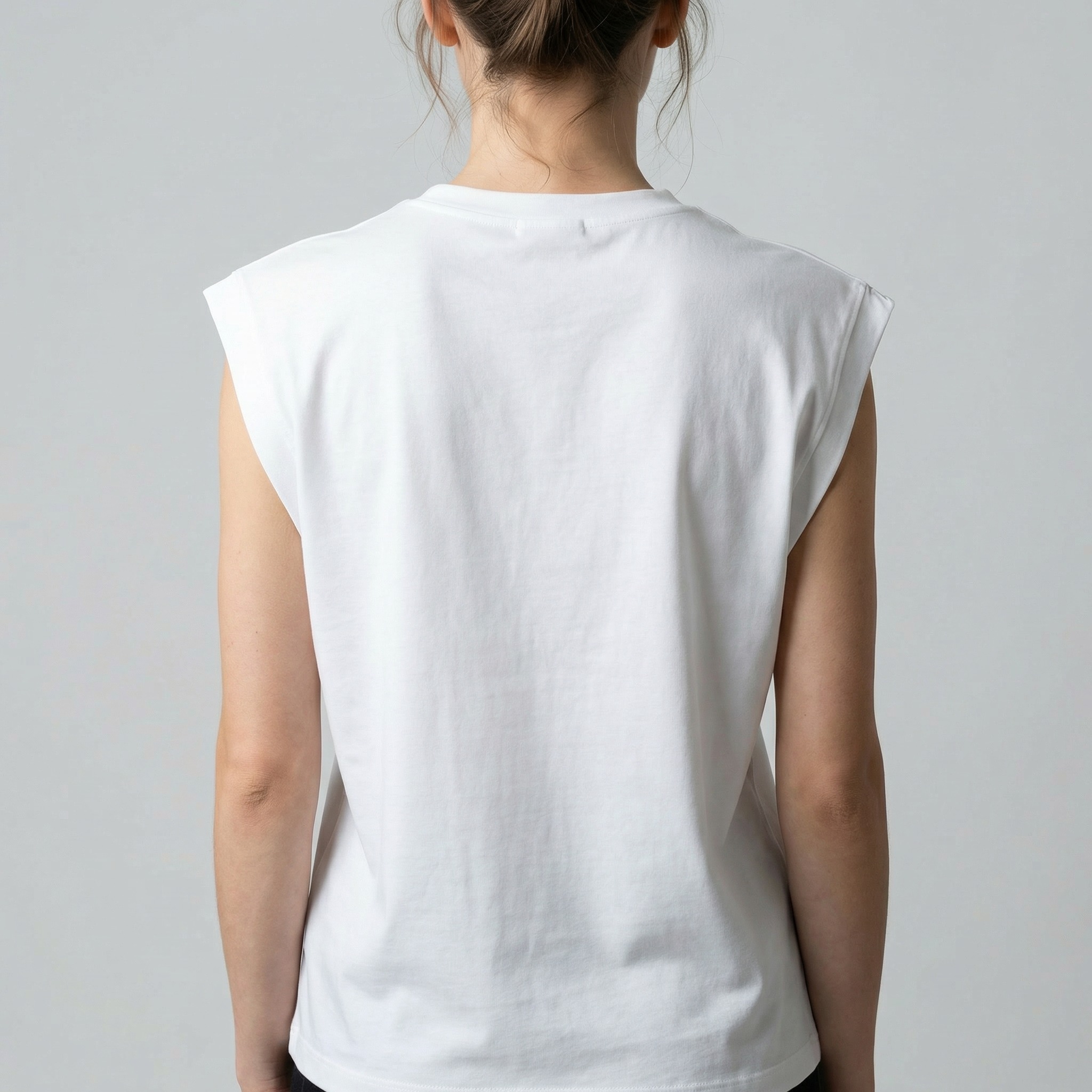 Extended-shoulder T-shirt showing relaxed back silhouette