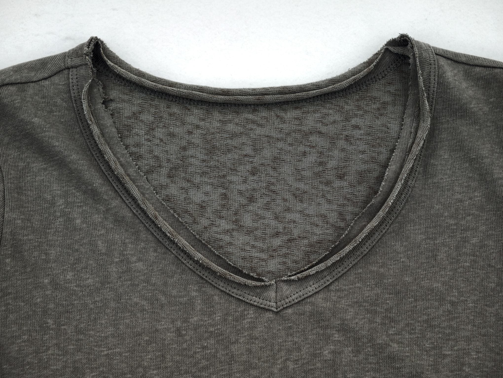 Deep V-neck binding with reinforced center point