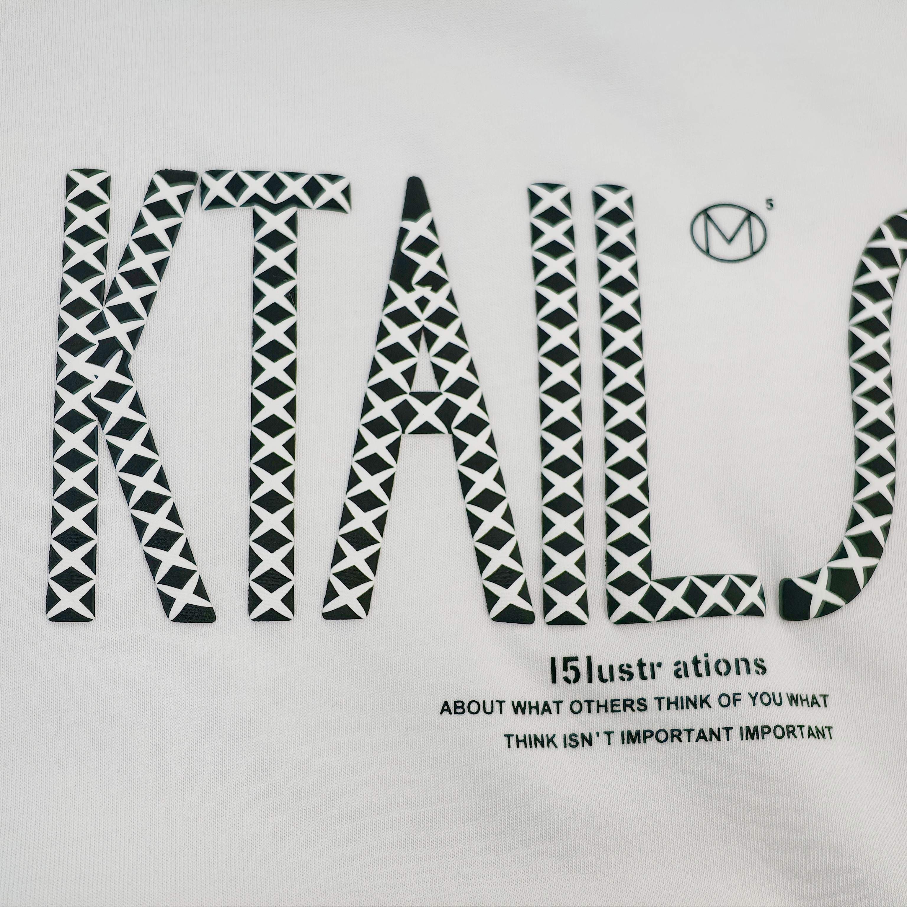 Black geometric typography print on heavyweight cotton jersey