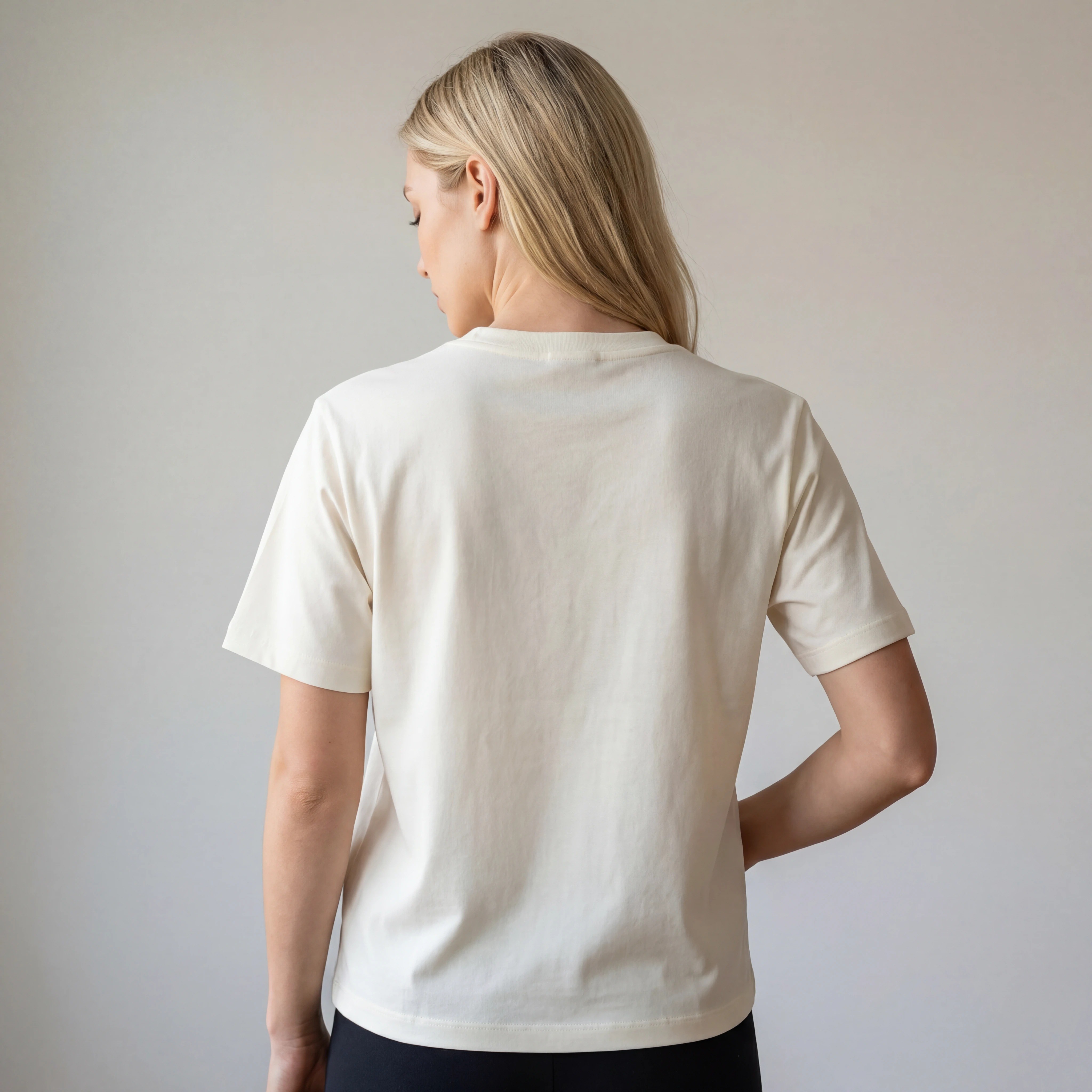 Back view of relaxed cotton-blend short-sleeve T-shirt