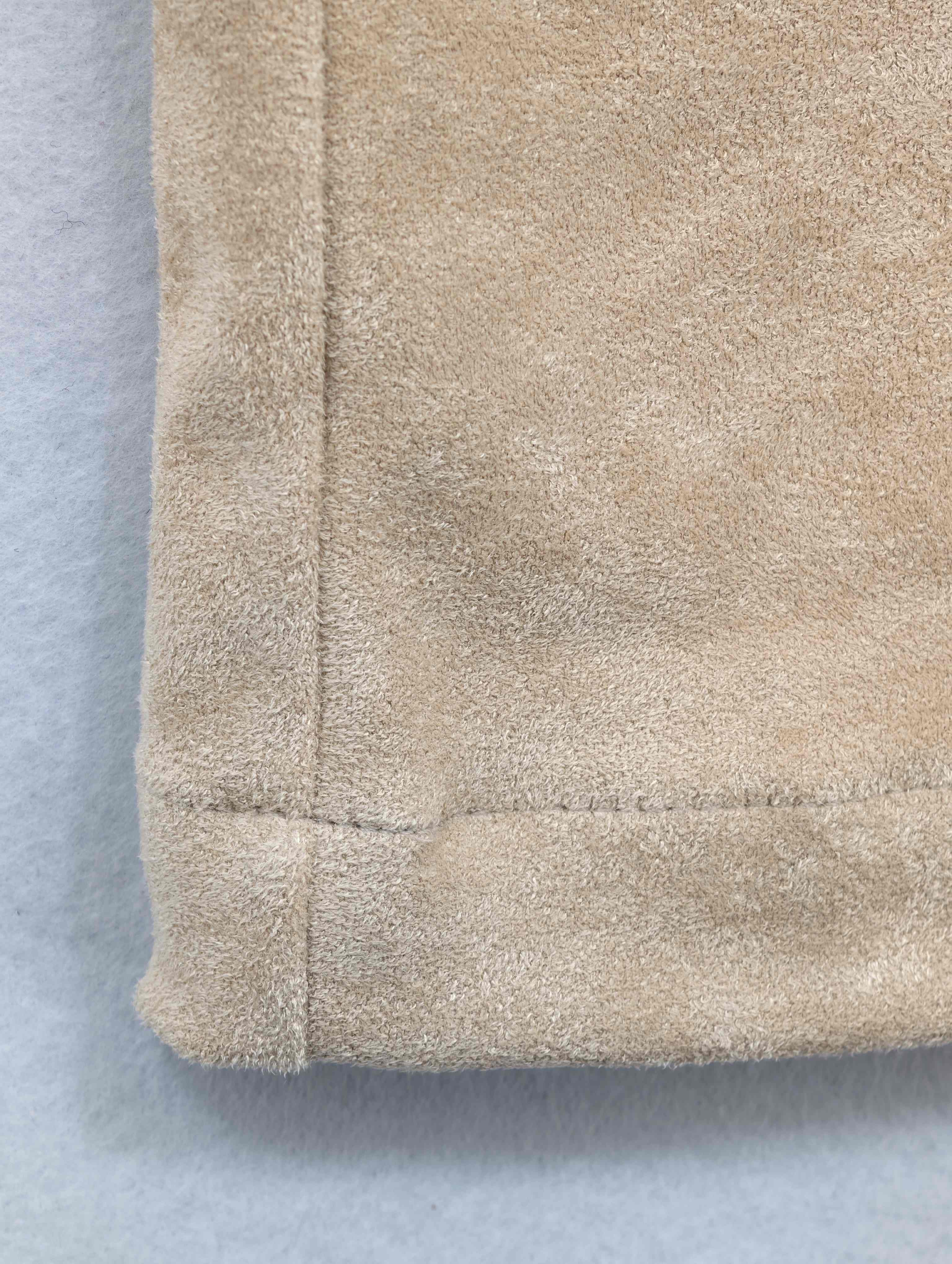 Wide-leg hem seam and suede-touch texture detail