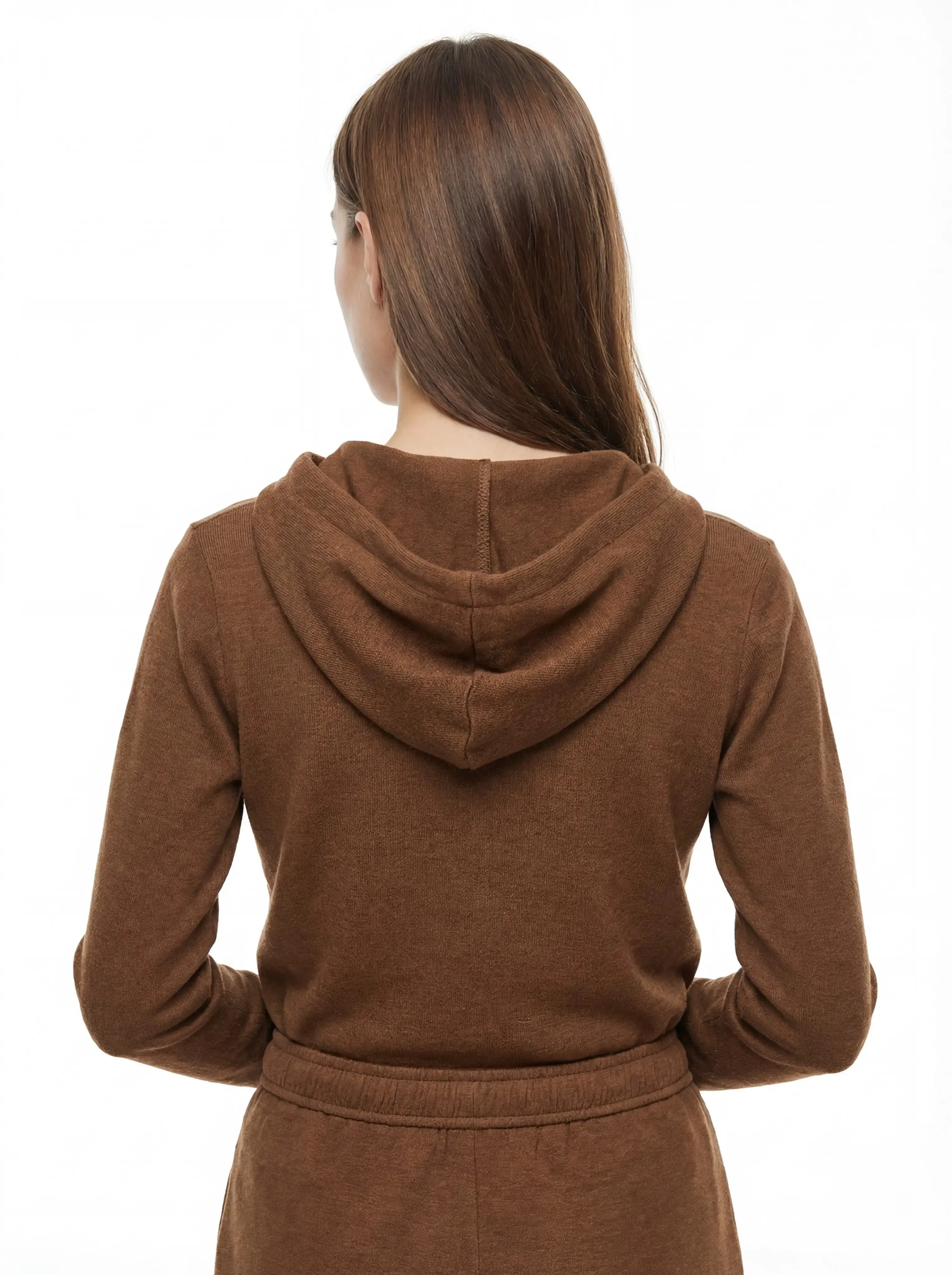 Back view showing fitted shape and soft hood construction