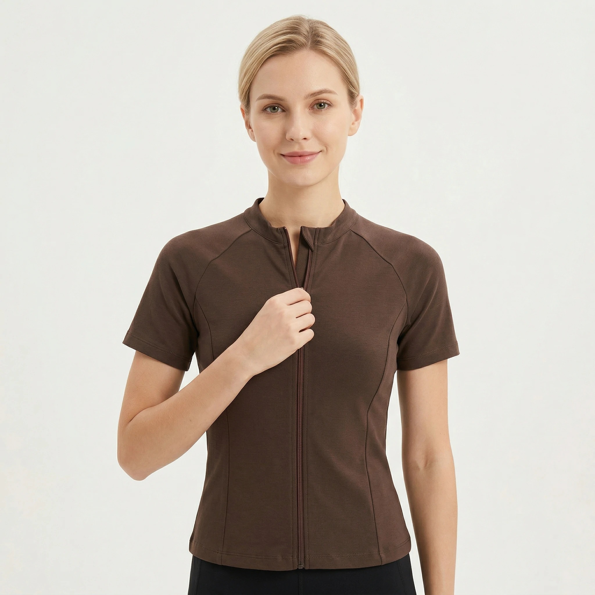 Sand-washed Modal zip top for private label activewear