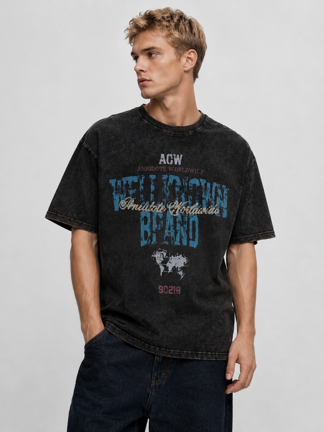 Men's vintage washed graphic T-shirt by custom apparel manufacturer