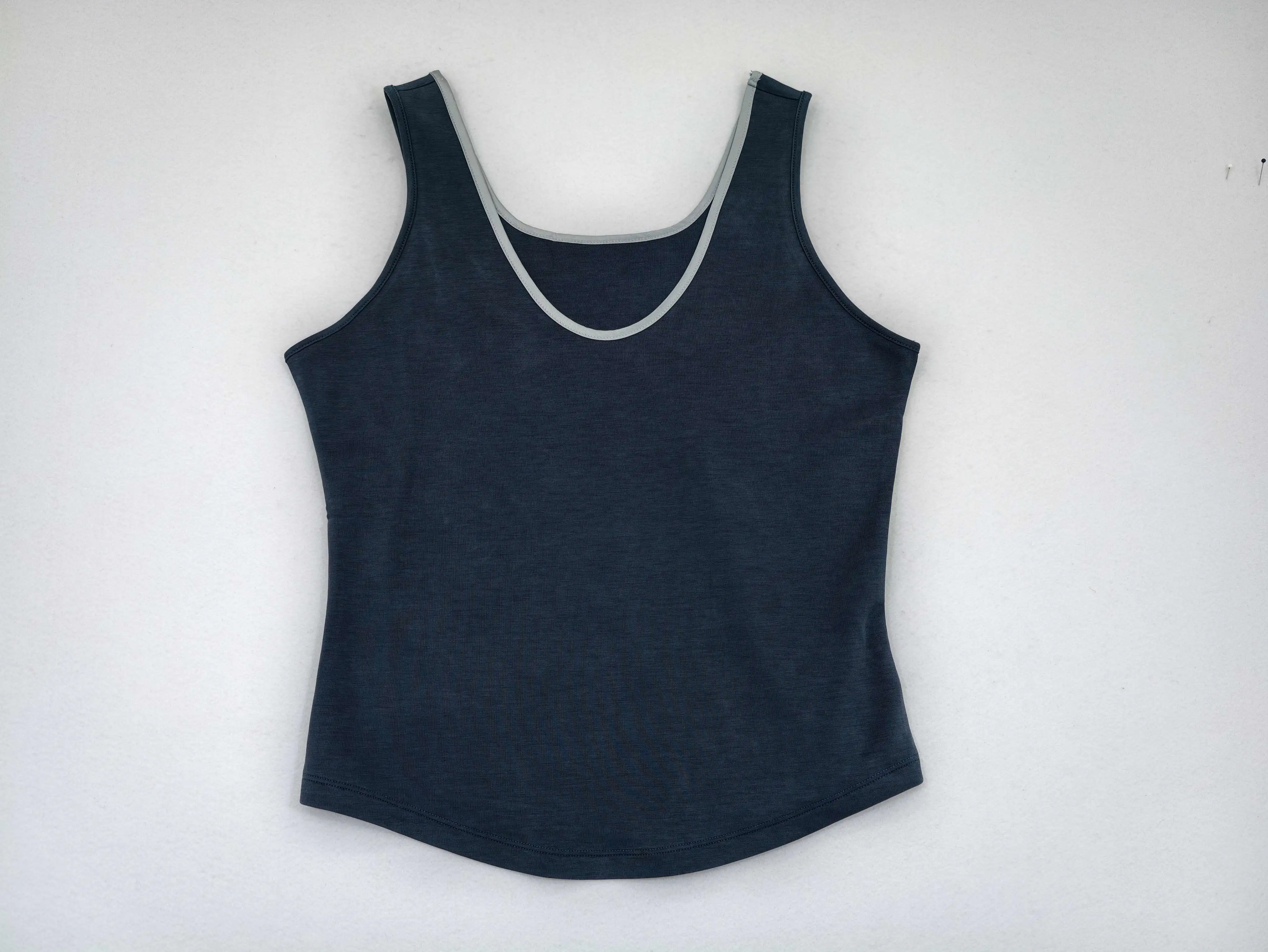 Navy Lyocell scoop-neck tank top laid flat front view
