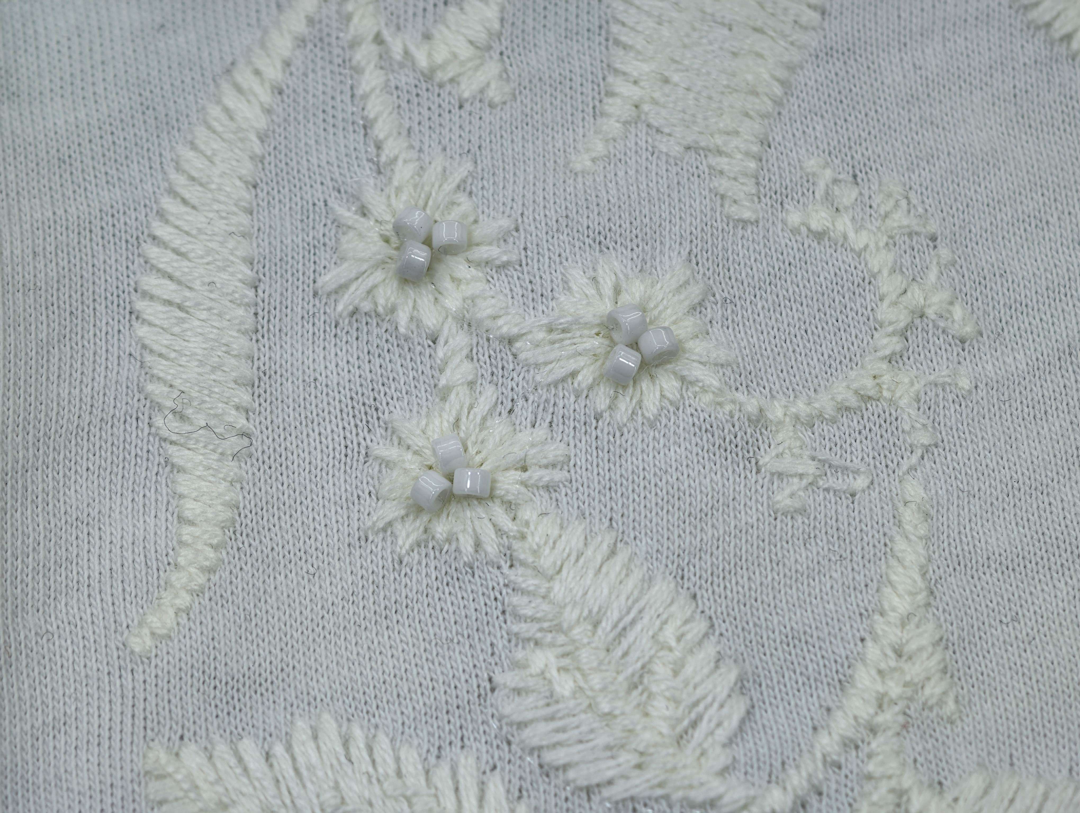 Tonal floral wreath embroidery with small bead embellishments