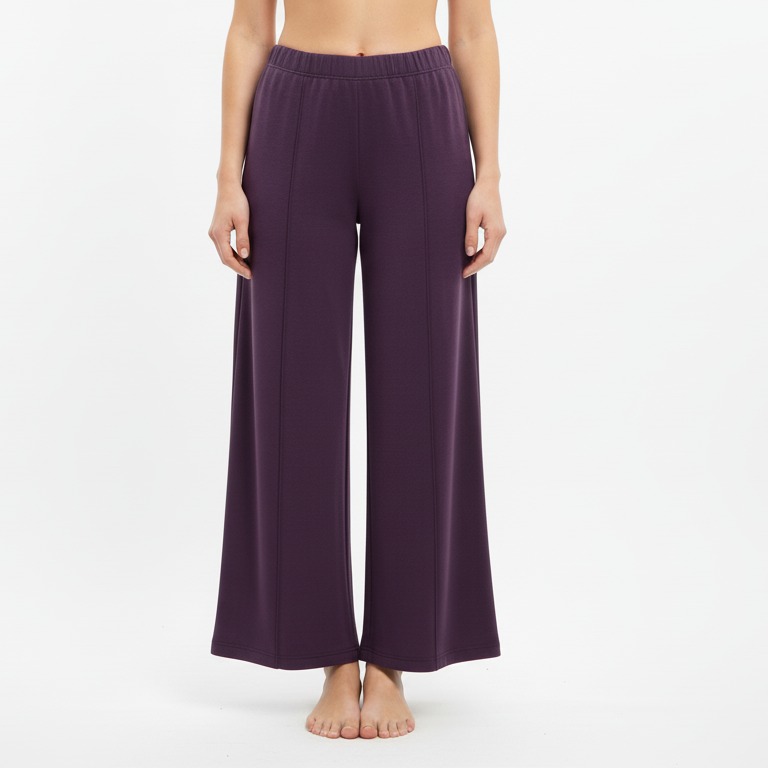 Plum cropped wide-leg pants front model view
