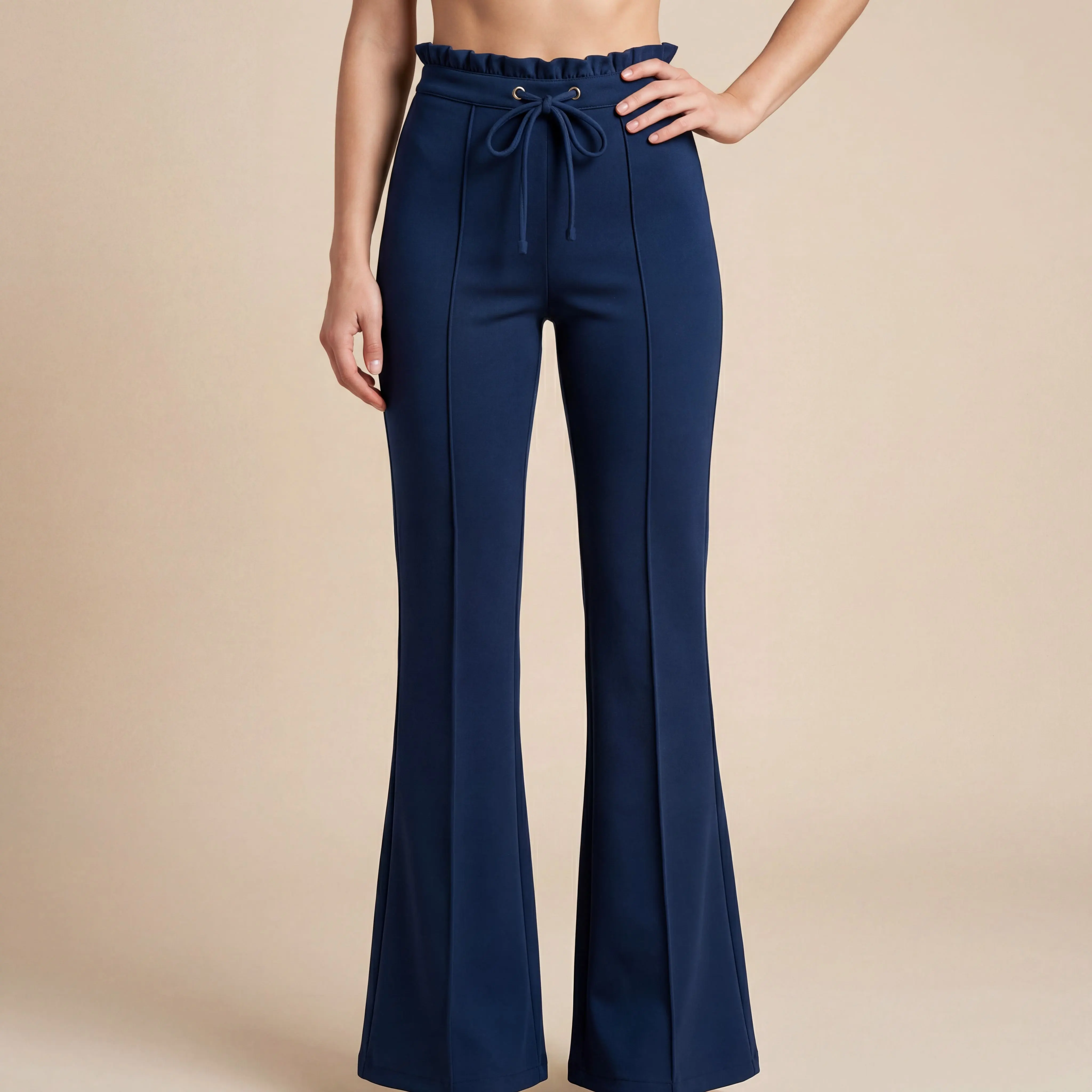 Navy modal scuba flare pants front model view