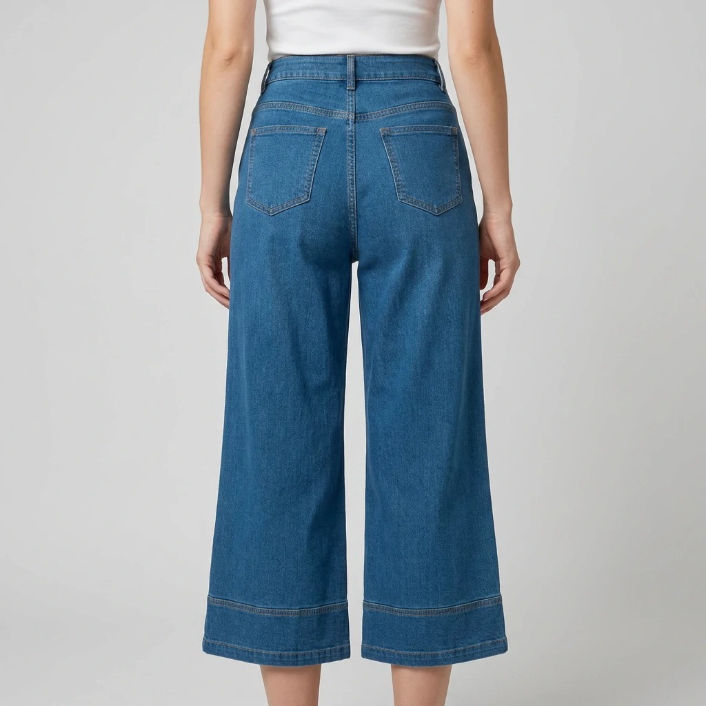 Back view of wide-leg culottes with patch pockets