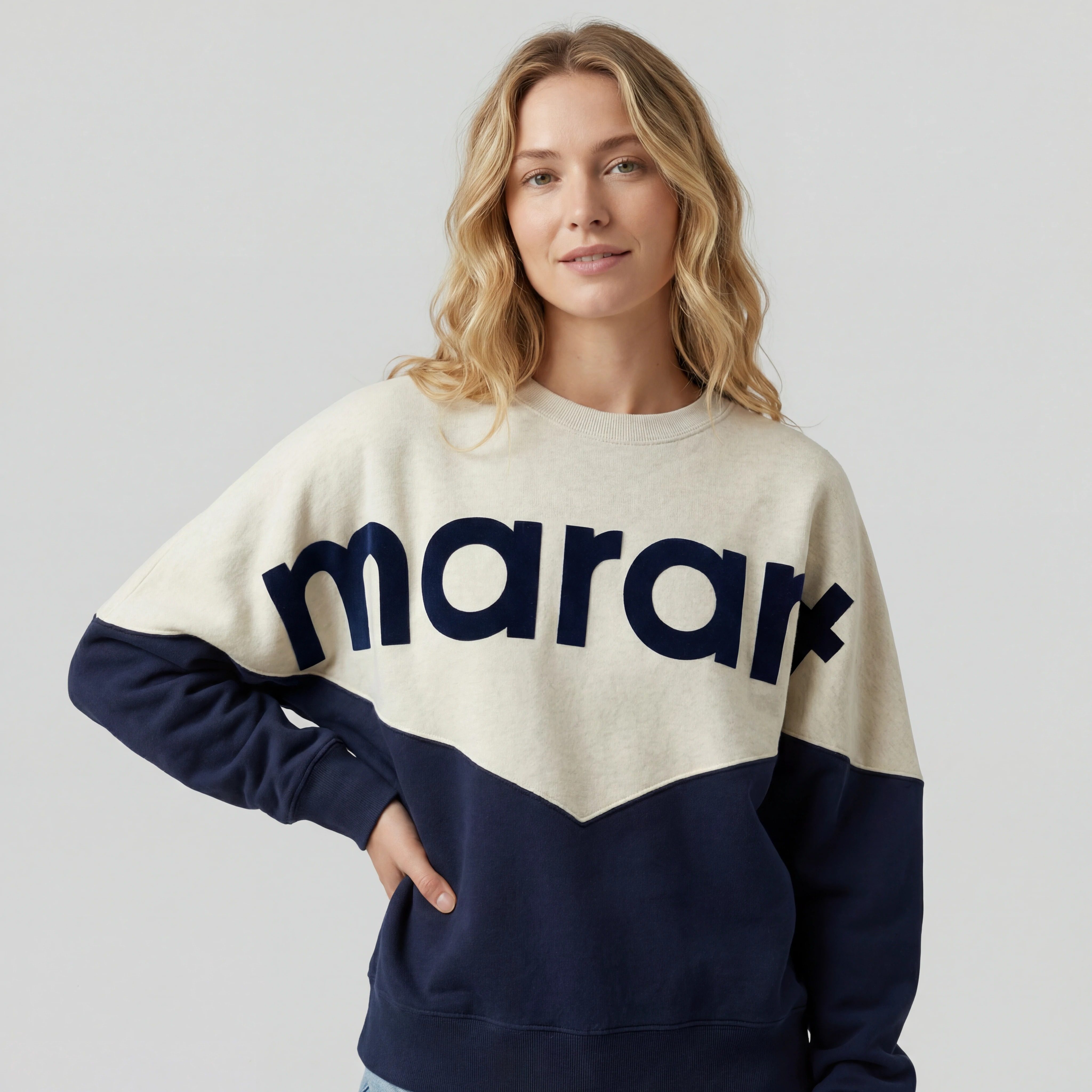 Graphic color-block sweatshirt front view for private label brands