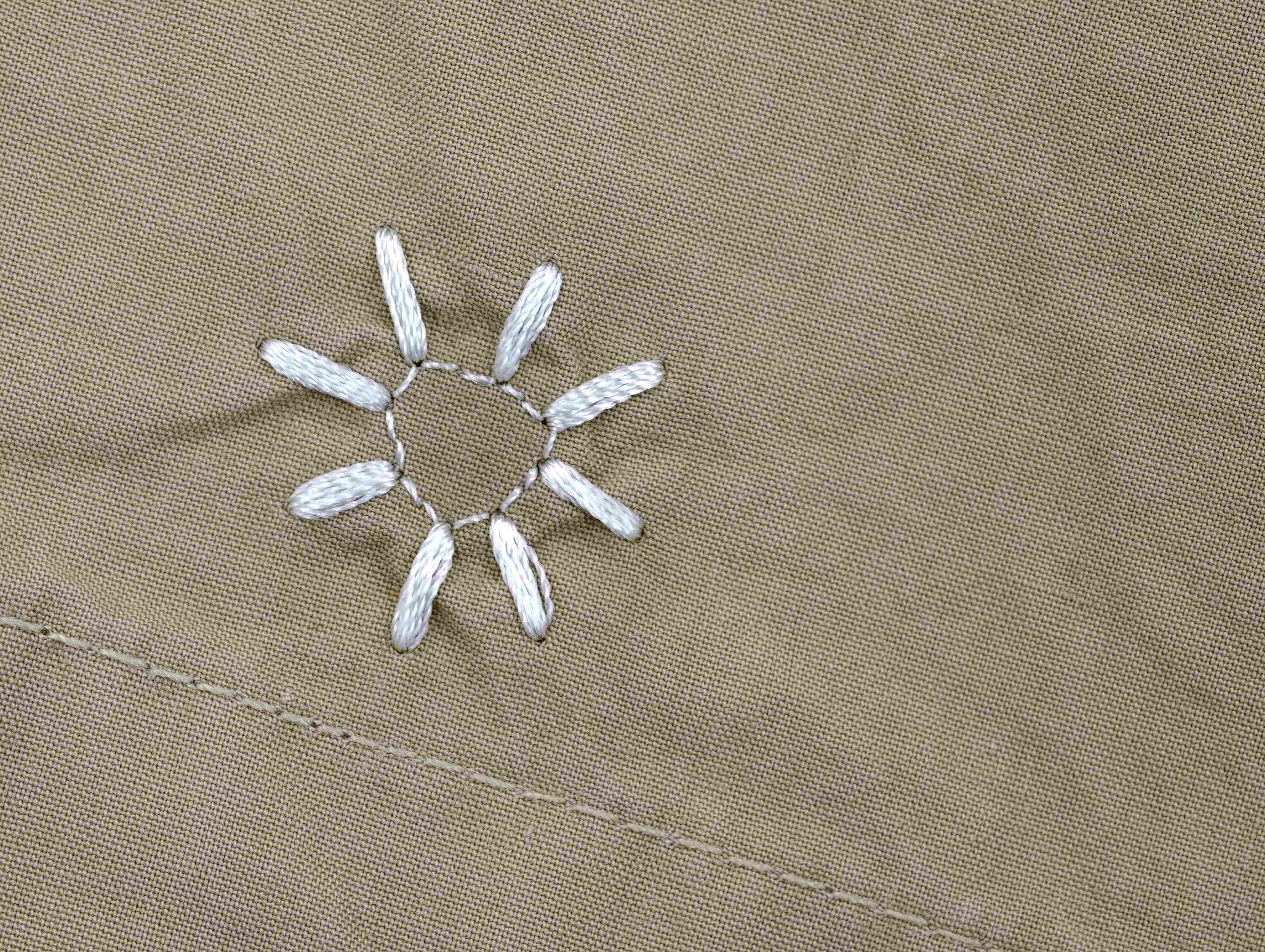 White floral embroidery on lightweight cotton poplin fabric