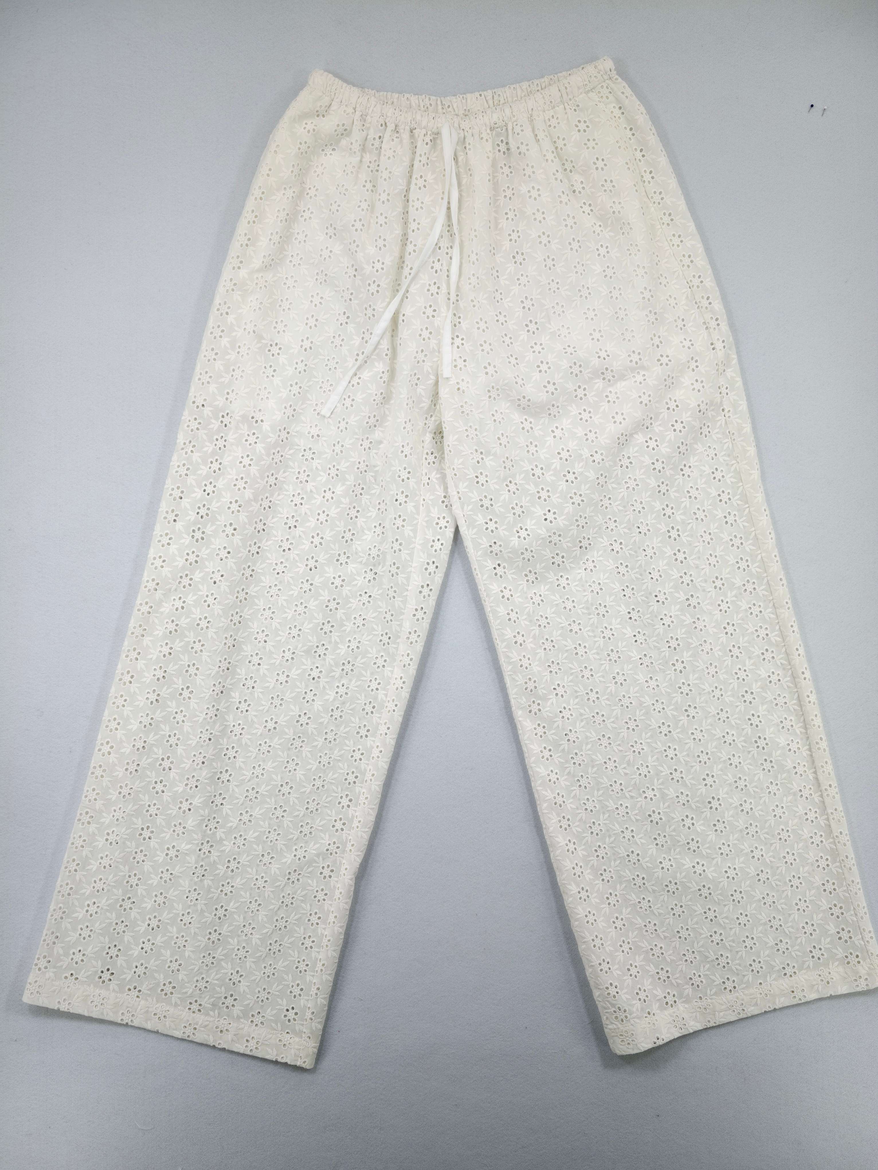 Ivory eyelet cotton voile pants front flat view