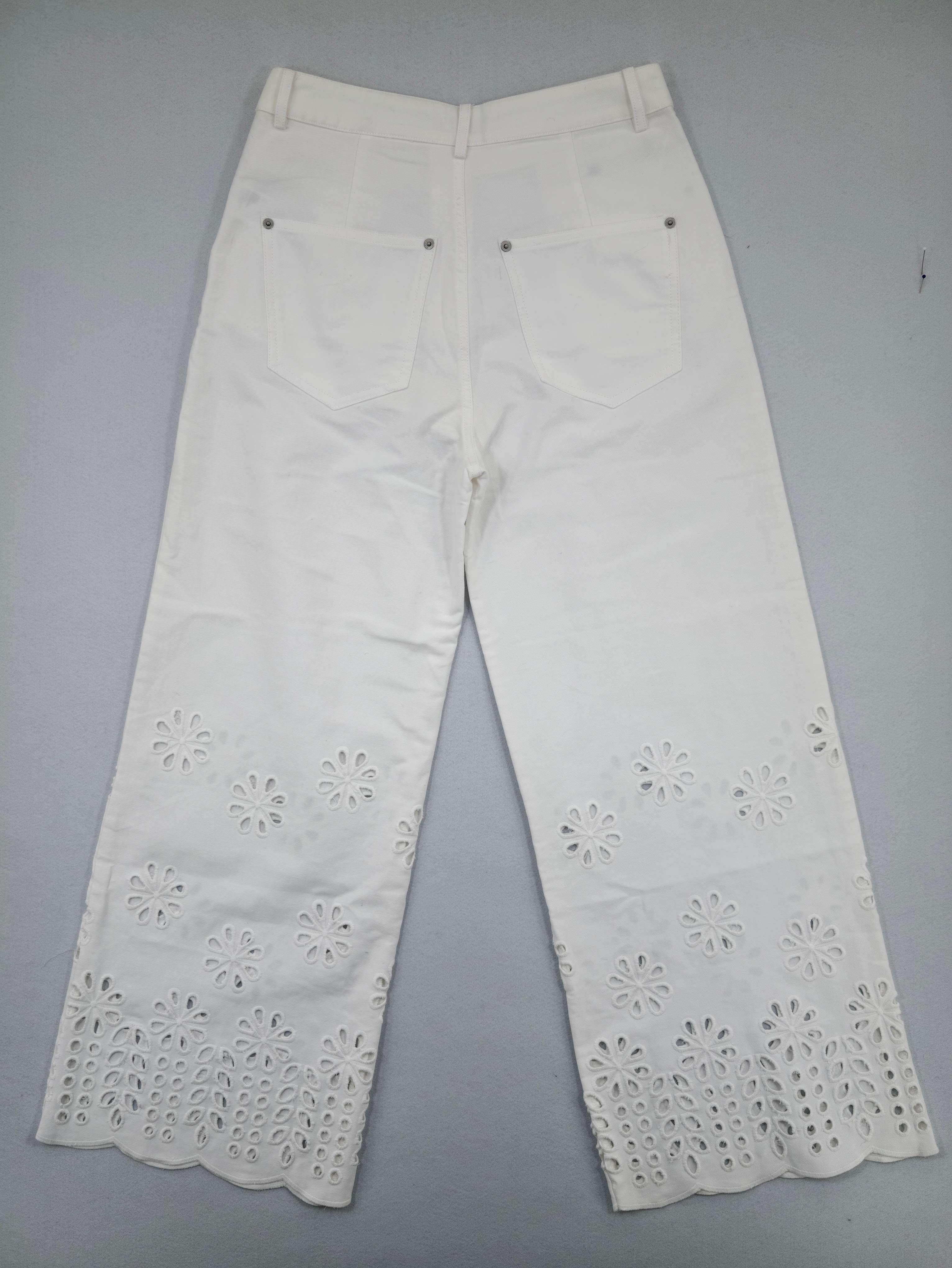 Wide-leg embroidered pants with patch pockets manufacturer sample